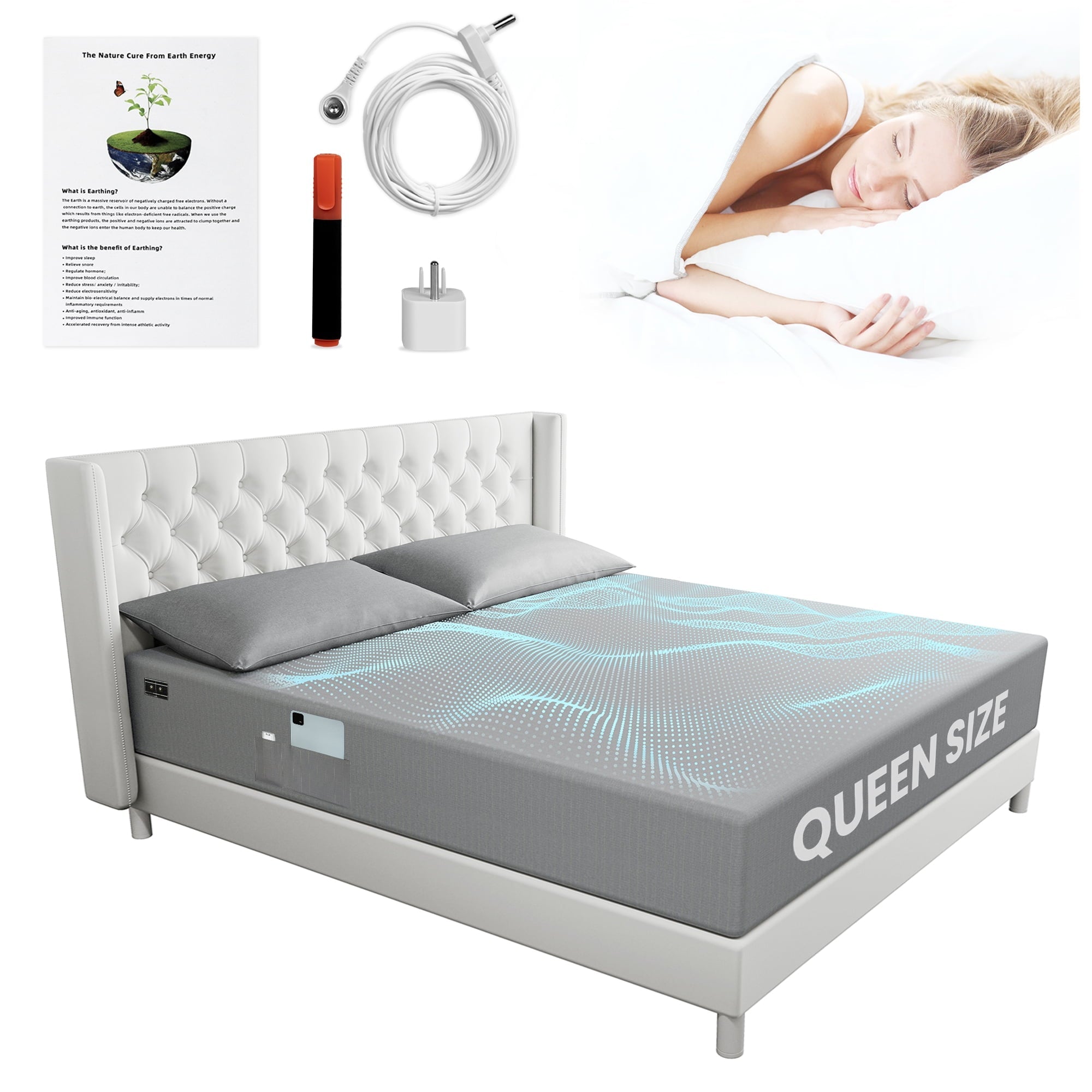 Premium Egyptian Cotton Grounding Sheets Queen Size 90% Organic Cotton + 10% Pure Silver Fitted Bed Sheet Gray Fiber Grounding Sheet Earth Ce... - Luxury Bed Sheet Set with Deep Pockets Detail