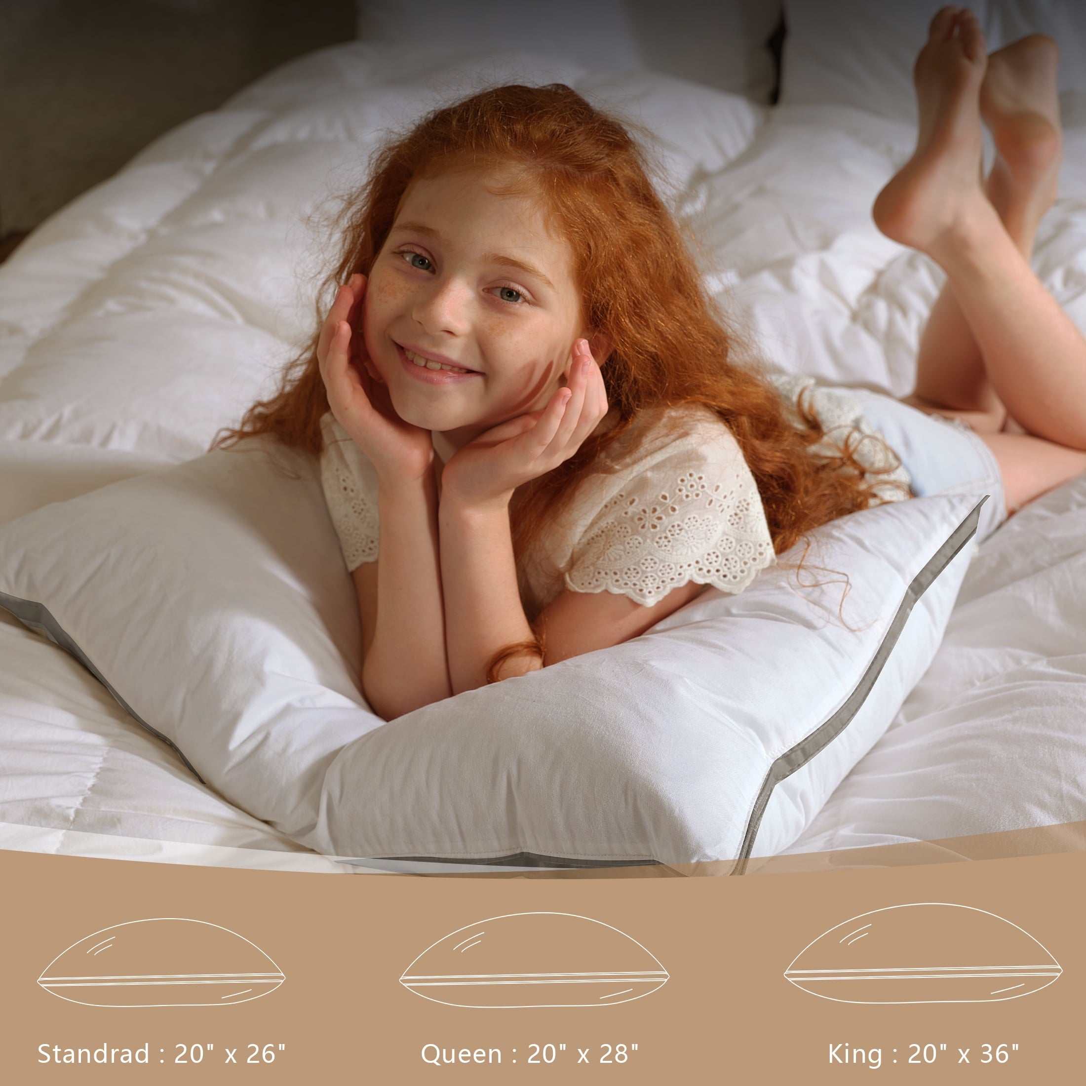 Hotel Collection Goose Feather Down Pillows Queen Size Set of 2, 100% Cotton Cover Hotel Collection Bed Pillows，20"x28" - Orthopedic Shredded Foam Bed Pillow Set Detail