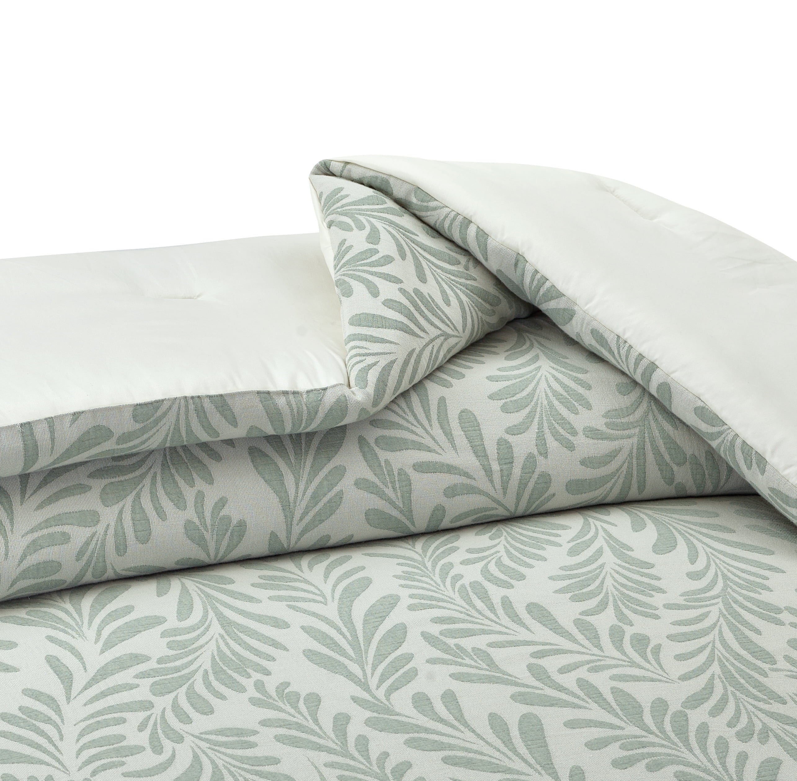 Luxurious Quilted Botanical 3-Piece Comforter Set, Green, Full Queen, All Ages - Luxurious Quilted Duvet Cover Set Detail