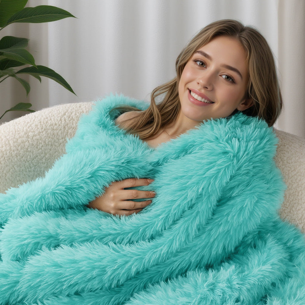 Reversible Sherpa Fuzzy Faux Fur Throw Blanket, Reversible Shaggy Sherpa Fleece Blankets,Fluffy Plush Warm Throws for Couch, Bed, 50x60... - Cozy Fleece Throw Blanket for Couch & Bed Detail