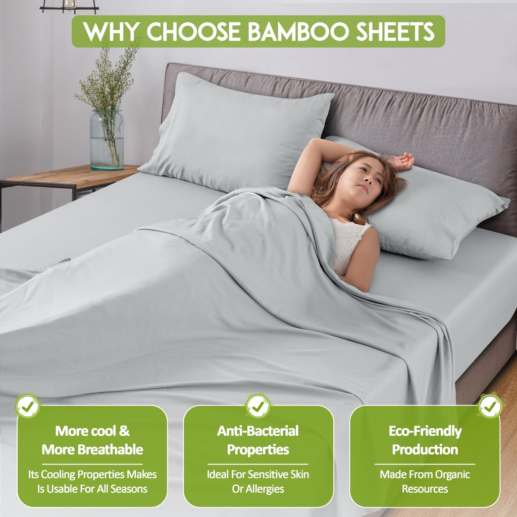 Ultra-Soft Rayon - 4 Piece Cooling Bed Sheets Set, Gray - Luxury Bed Sheet Set with Deep Pockets Detail