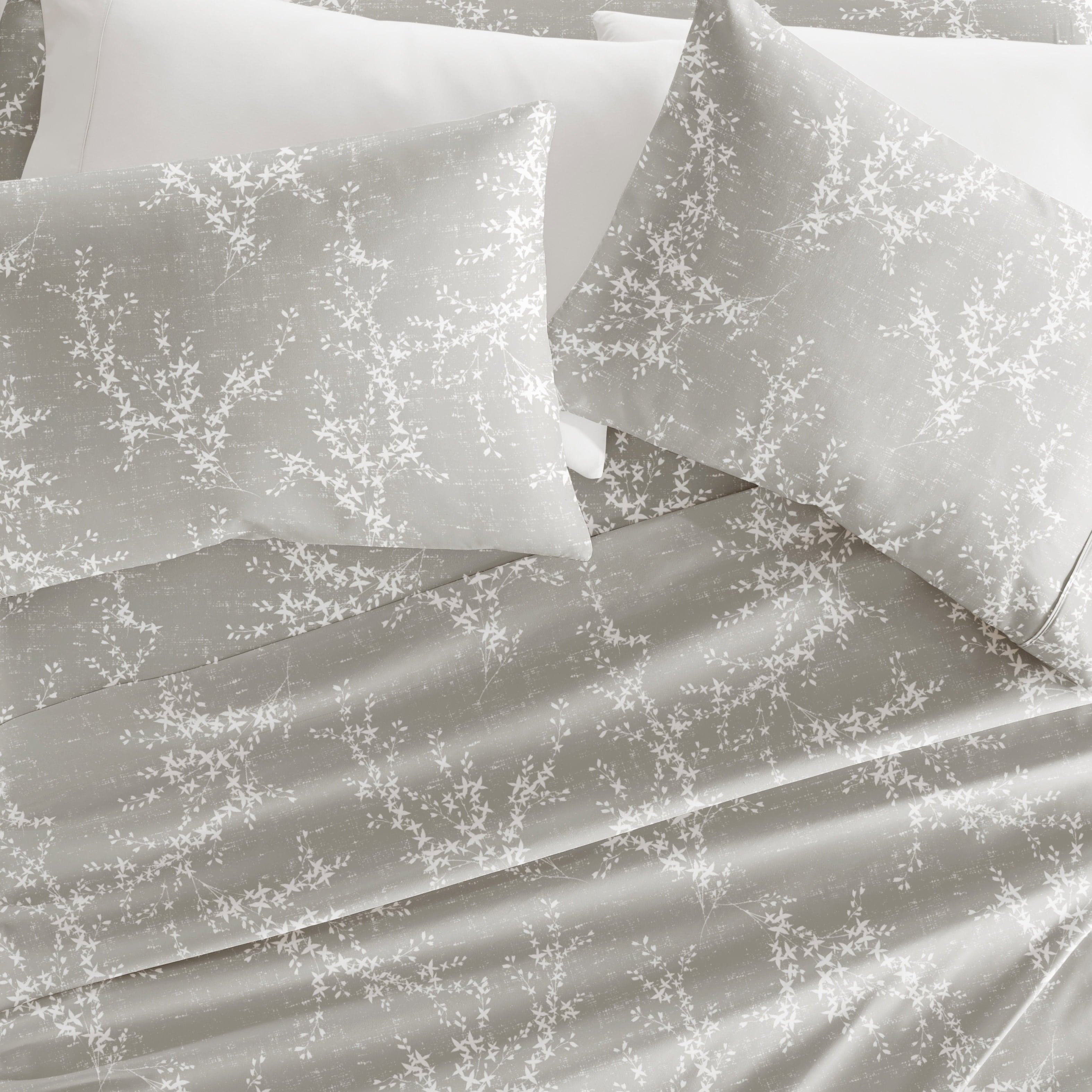 Cooling Sateen 3 Piece Pattern Microfiber Bed Sheets Set, Distressed Willow Light Gray, Twin - Cooling Hotel Quality Bedding Sheets and Pillowcases Detail
