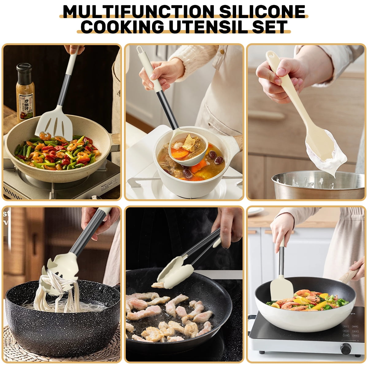 Seamless One-Piece Silicone Cooking Utensil Set, 30 Pcs Kitchen Utensils Set with Stainless Steel Handle, Food Grade Silicone Spatula Se... - Premium Stainless Steel Cooking Utensil for Non-Stick Pots Detail