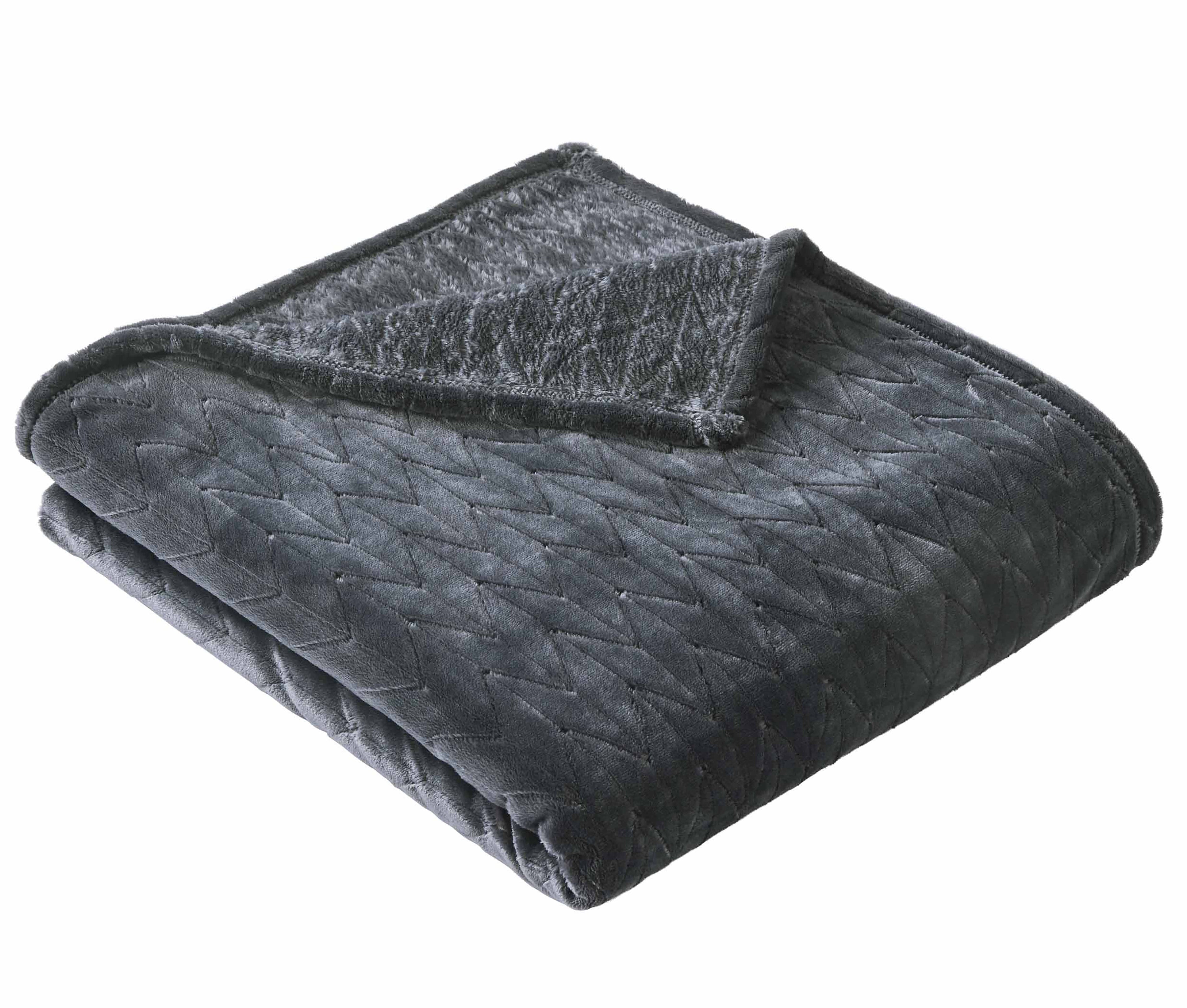 Reversible Sherpa Textured Velvet Plush Soft Fleece Throw Blanket, Oversized, Greystone - Lightweight Plush Warm Blanket for All Seasons Detail