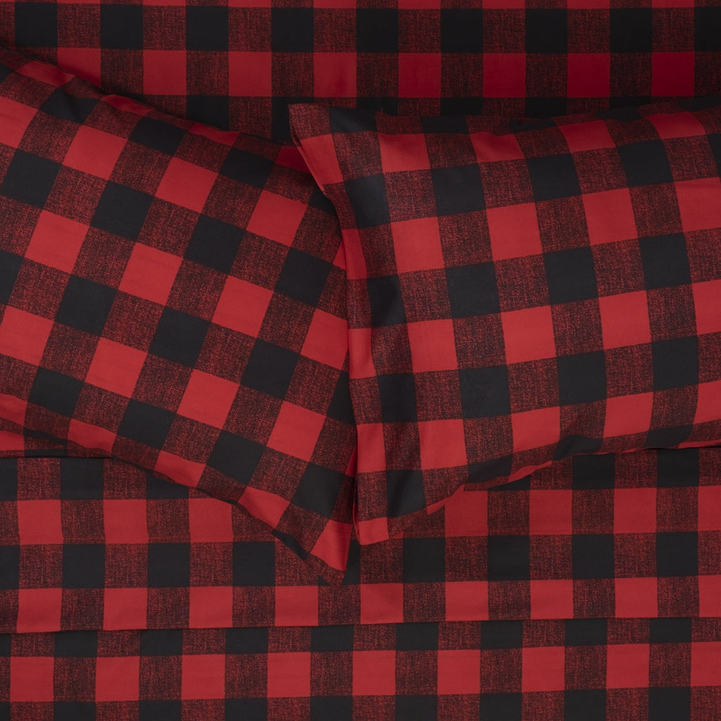 Premium Egyptian Cotton Buffalo Plaid Black and Red 4 Piece Bed Sheet Set - Twin - Breathable Egyptian Cotton Flat & Fitted Sheets Detail