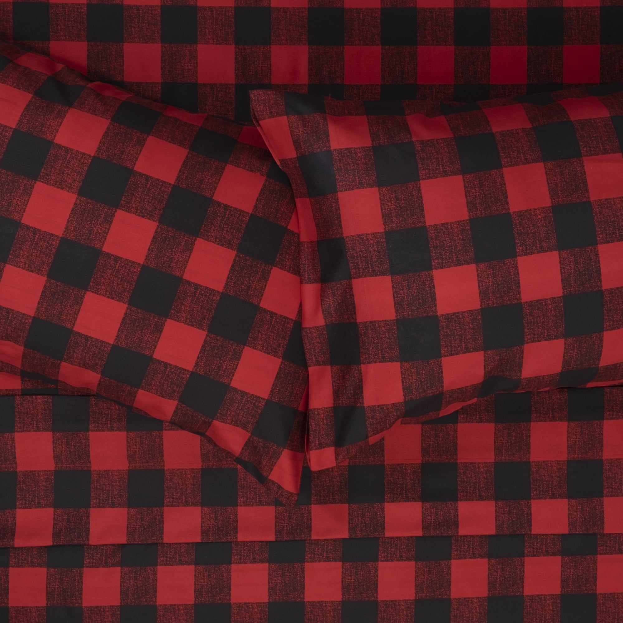 Premium Egyptian Cotton Buffalo Plaid Black and Red 4 Piece Bed Sheet Set - Twin - Breathable Egyptian Cotton Flat & Fitted Sheets Detail