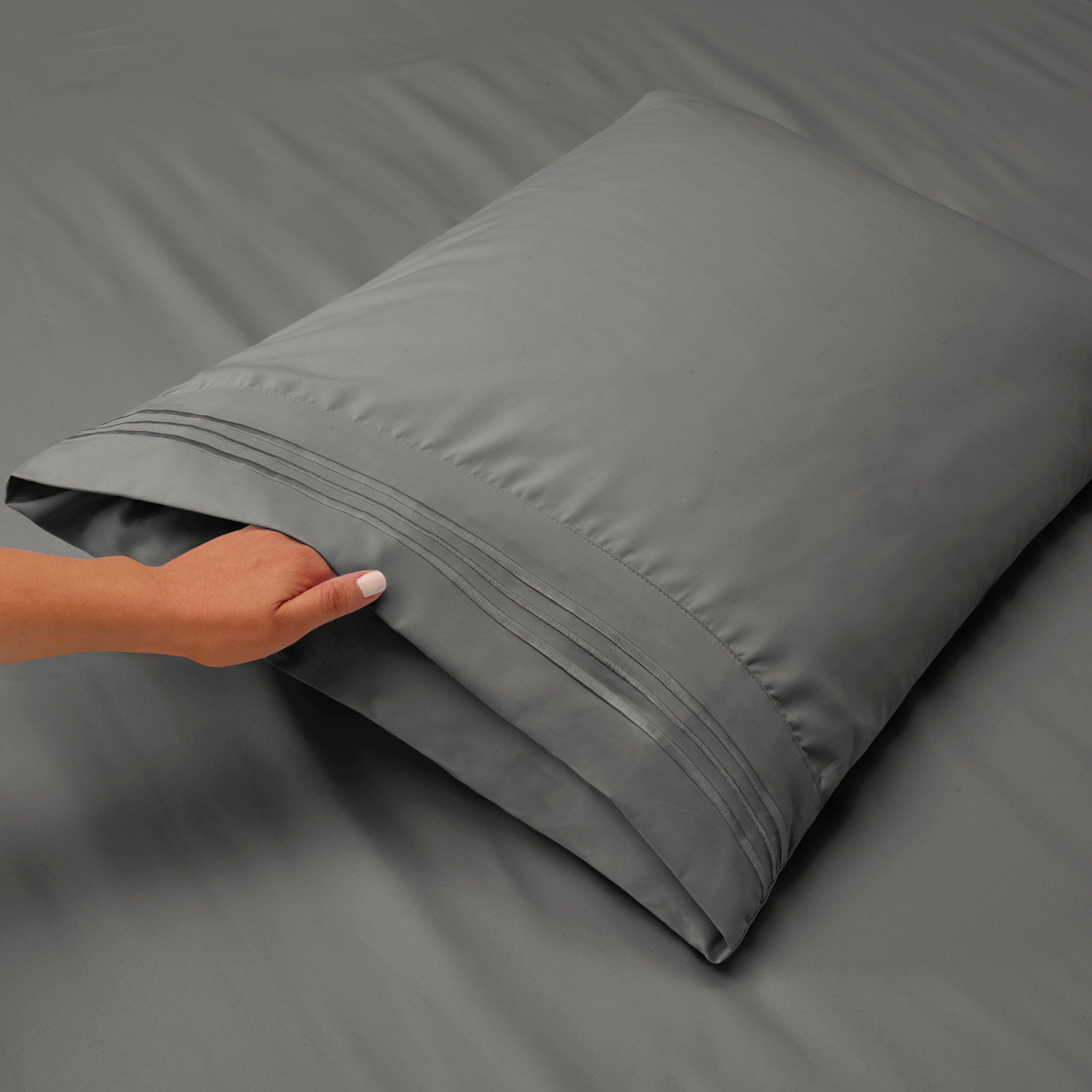 Breathable Luxury Sheets Set, 4 Piece Deep Pocket Sheets, 100% Soft Microfiber Bed Sheets Set, Gray - Luxury Bed Sheet Set with Deep Pockets Detail