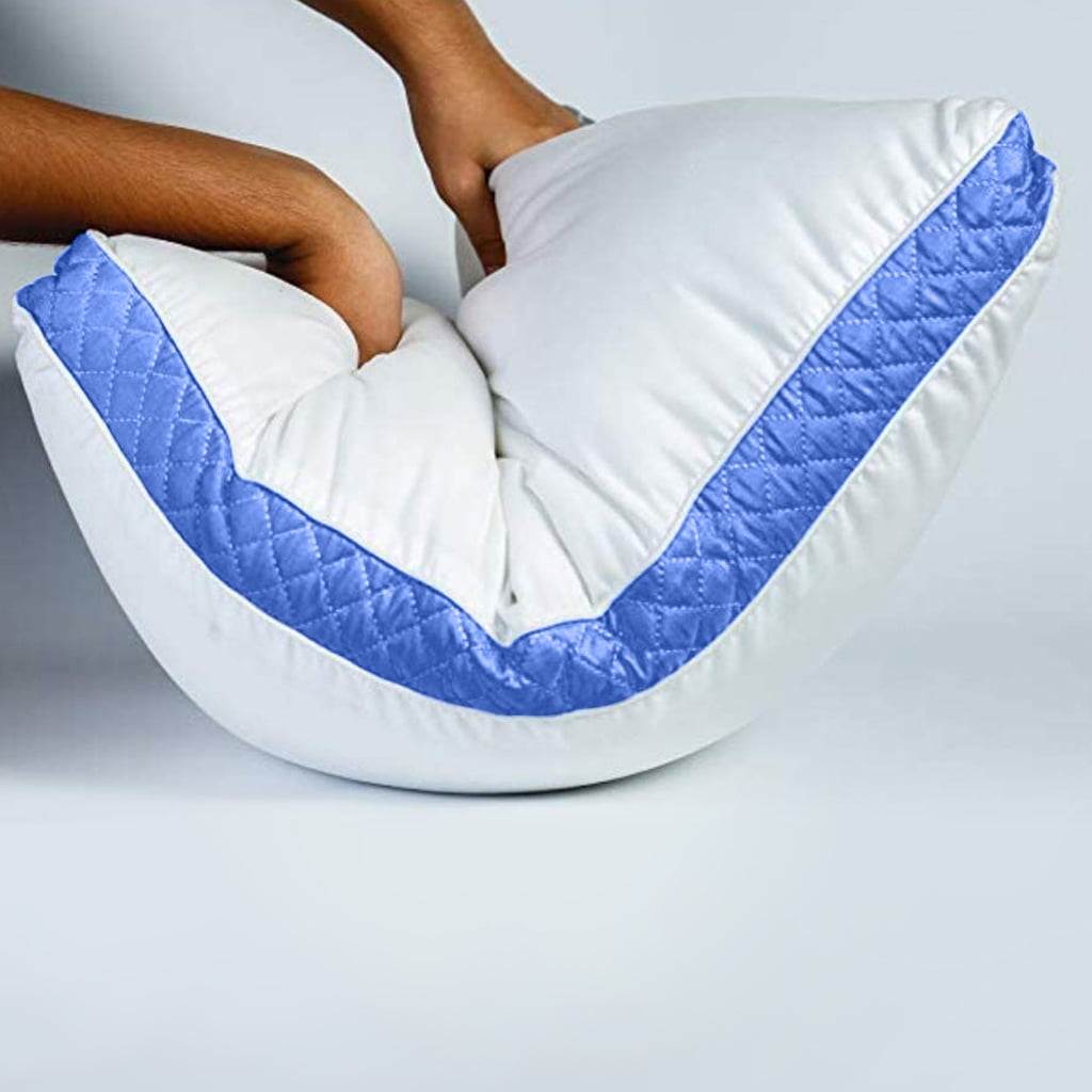 Ergonomic Memory Foam Gusseted Quilted King Size Bed Pillows Set of 2, Blue Bed Pillows for Side Sleepers and Back Sleepers - Decorative Throw Pillow Cushion for Sofa & Bed Detail