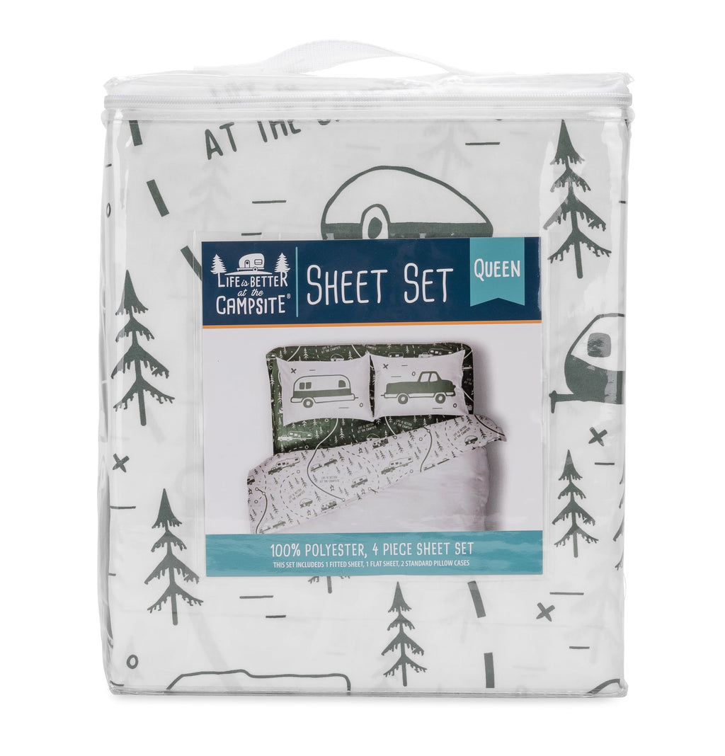 Cooling Sateen RV Queen Bed Sheet Set, Green Map, Polyester (53476) - Luxury Bed Sheet Set with Deep Pockets Detail