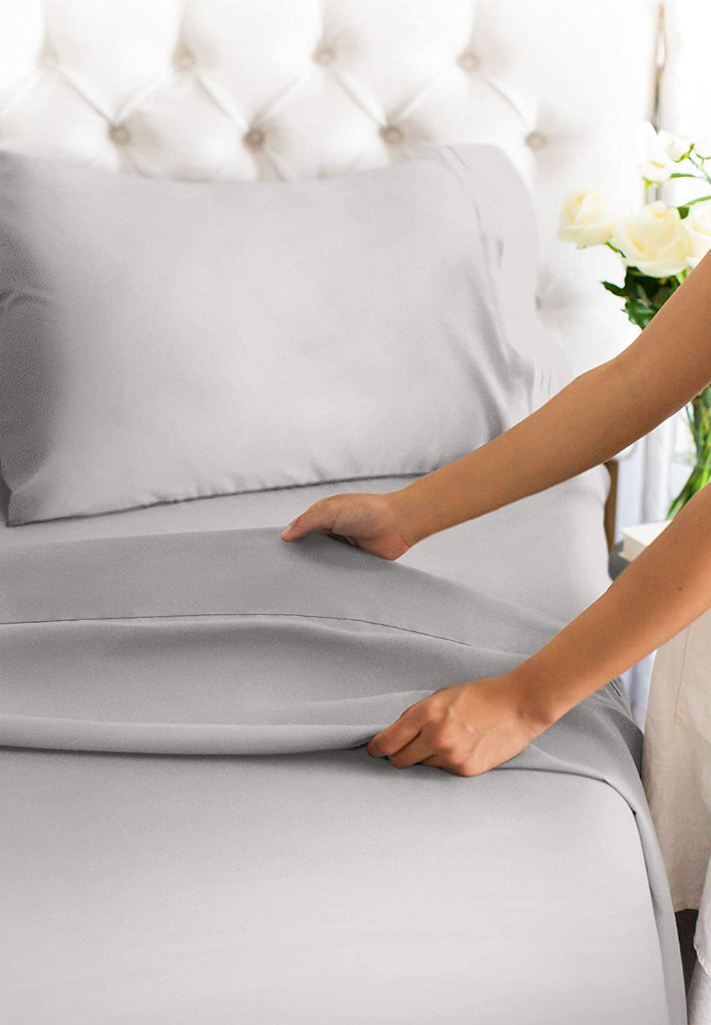 Premium Egyptian Cotton 4-Piece 400 Thread Count Cotton Sheet Set - King Size 100% Cotton Sateen Bed Sheets Fits 18"-24" Mattresse... - Cooling Hotel Quality Bedding Sheets and Pillowcases Detail