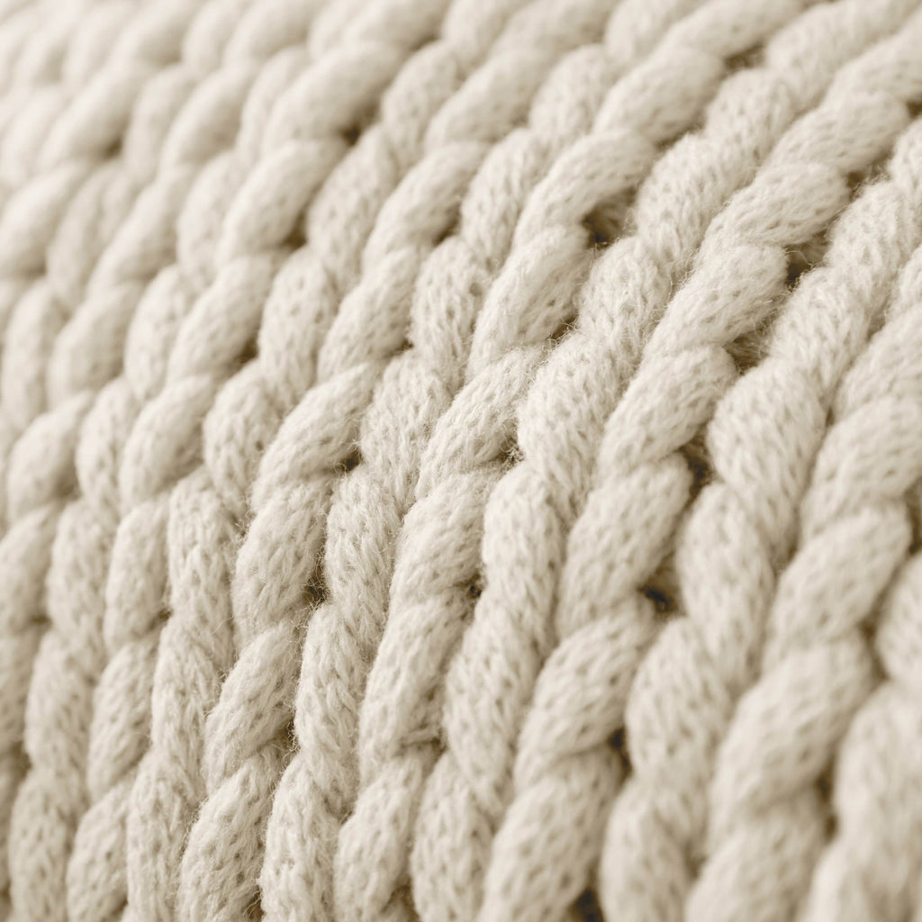 Super Soft Flannel Soft & Cozy Chunky Hand-Knit Throw Blanket, Ivory - Luxury Knitted Decorative Throw Blanket with Fringes Detail