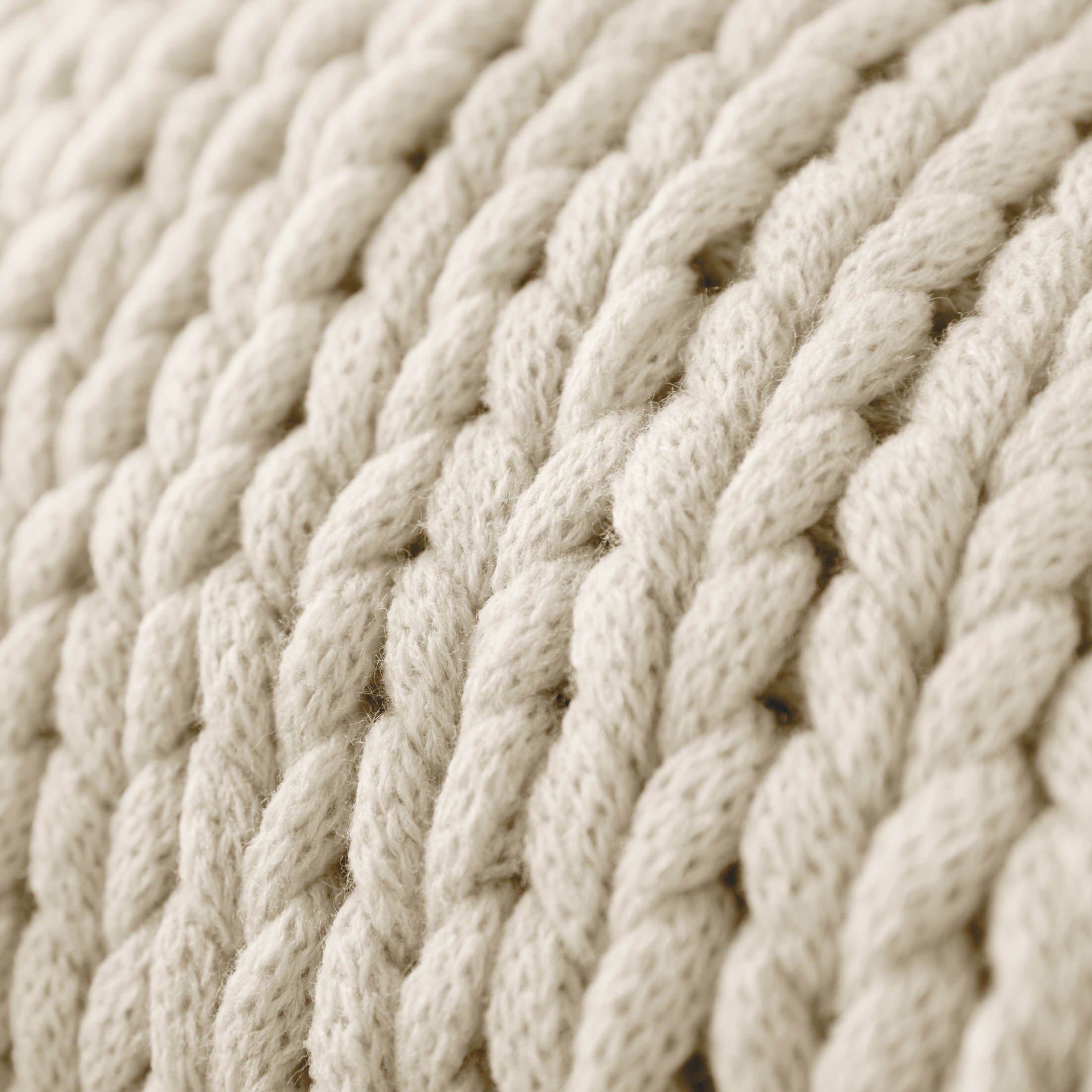Super Soft Flannel Soft & Cozy Chunky Hand-Knit Throw Blanket, Ivory - Luxury Knitted Decorative Throw Blanket with Fringes Detail