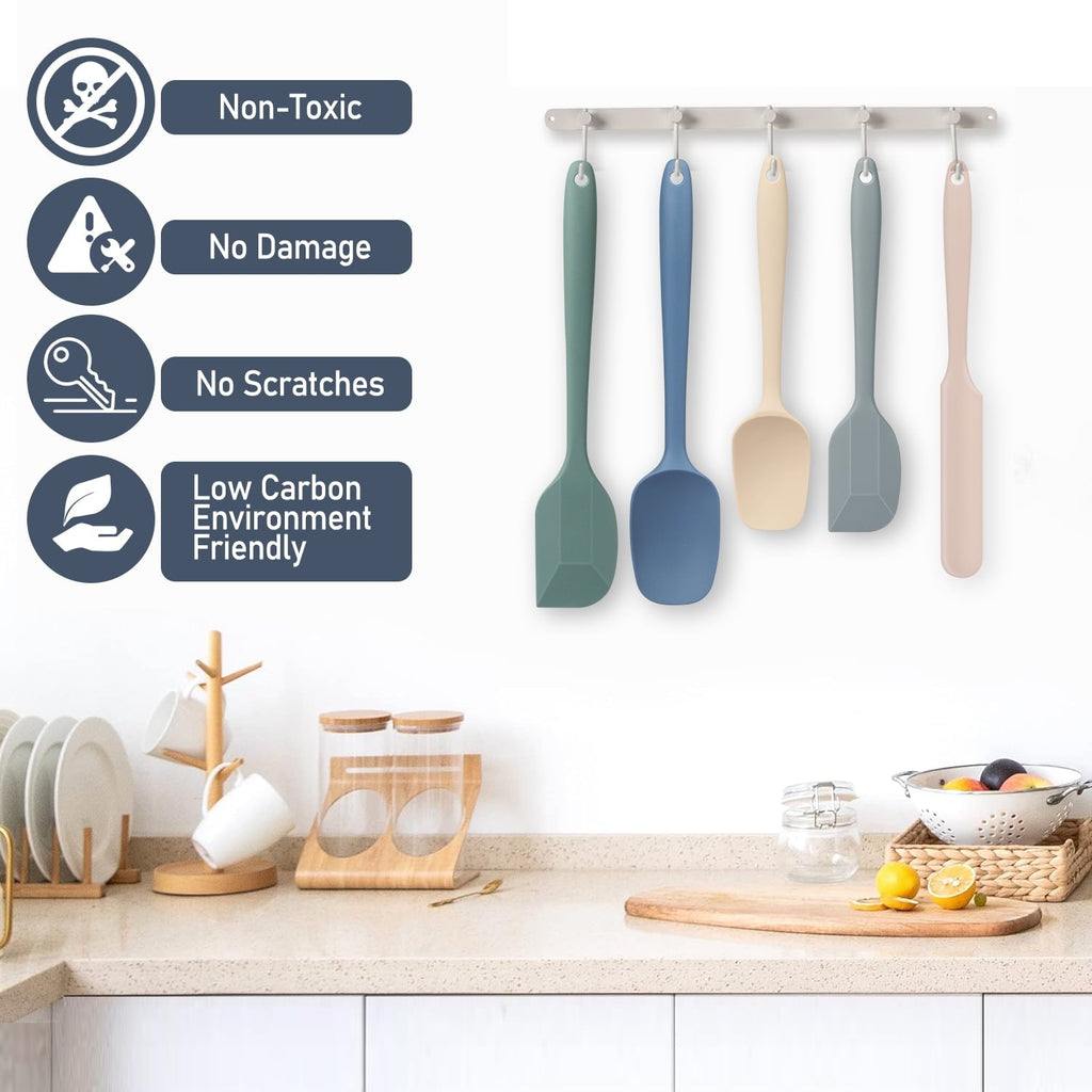 Non-Stick Safe Food Grade Silicone Rubber Spatula Set, 5 Pcs Kithen Cooking Mixing Utensil Set, BPA-Free High Heat Resistant... - Premium Stainless Steel Cooking Utensil for Non-Stick Pots Detail