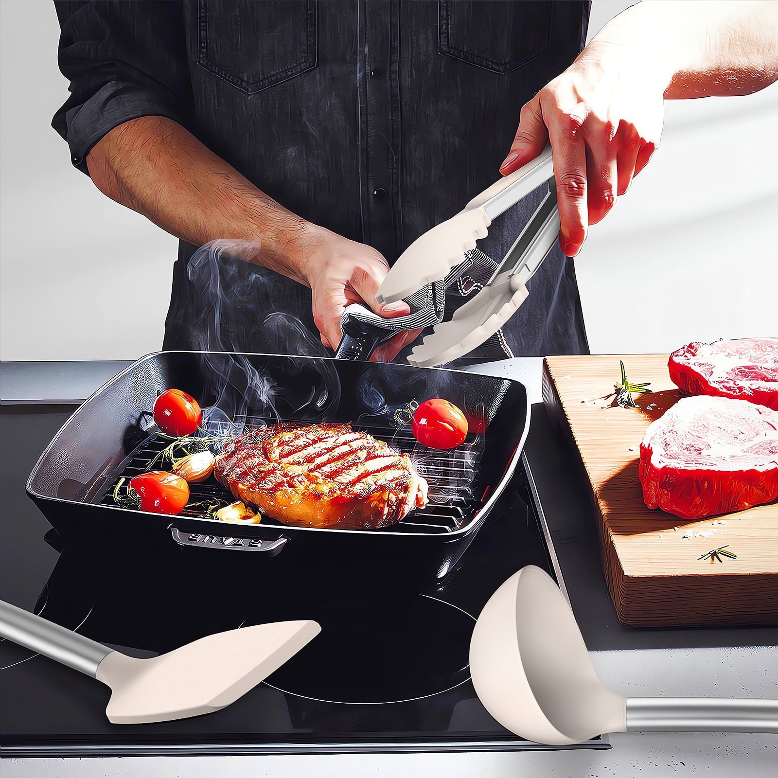 Heat-Resistant Silicone Cooking Utensils Set - Heat Resistant Silicone Kitchen Utensils for Cooking, Kitchen Utensil Spatula Set,BPA... - Durable Turner & Ladle Utensil Set for Home Chefs Detail