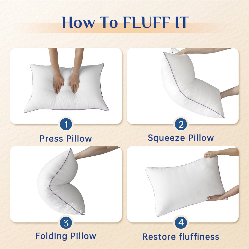 Fluffy Shredded Pillows Standard Size Set of 2, Hotel Down Alternative Sleeping Bed Pillows for Side Back Stomach Sleepers - Ergonomic Memory Foam Pillow for Neck Pain Support Detail