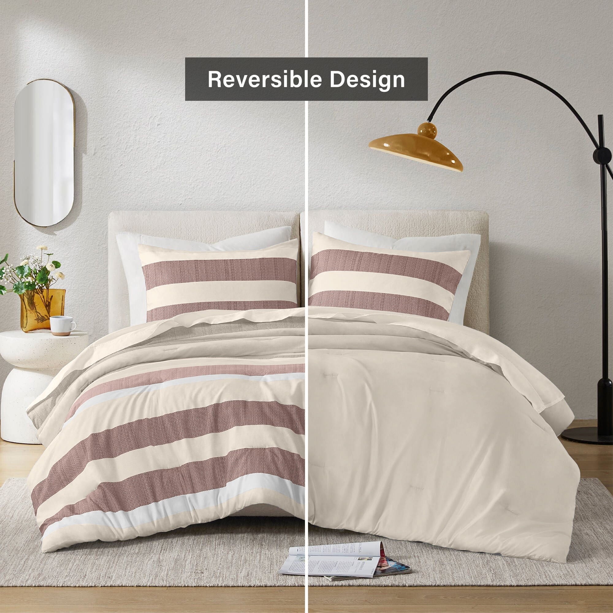 All-Season 2-Piece Comforter Sets, Reversible Striped Comforter Set for Dorm, Lightweight All Season Bedding Set with Pillow Sha... - Cloud-Like Soft Lightweight Bed Comforter Detail