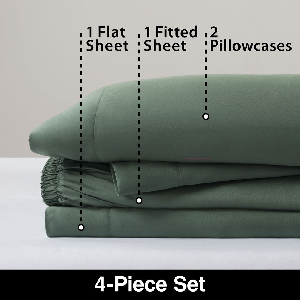 Cooling Sateen 4-Piece & Silky Serenity 100% Bed Sheets Set, Flagstone, Queen - Premium Ultra-Soft Pillowcase Pair for Sleeping Detail