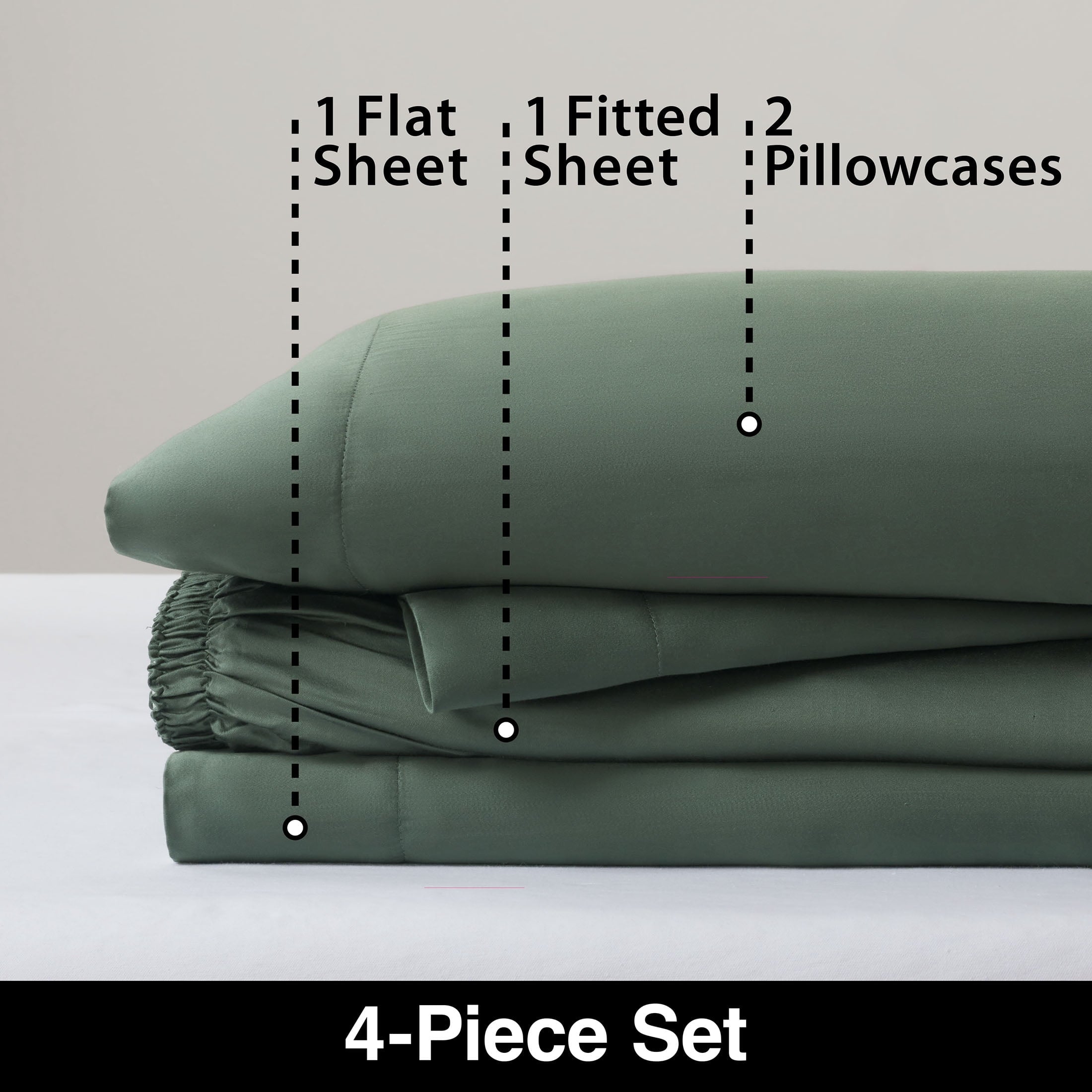 Cooling Sateen 4-Piece & Silky Serenity 100% Bed Sheets Set, Flagstone, Queen - Premium Ultra-Soft Pillowcase Pair for Sleeping Detail