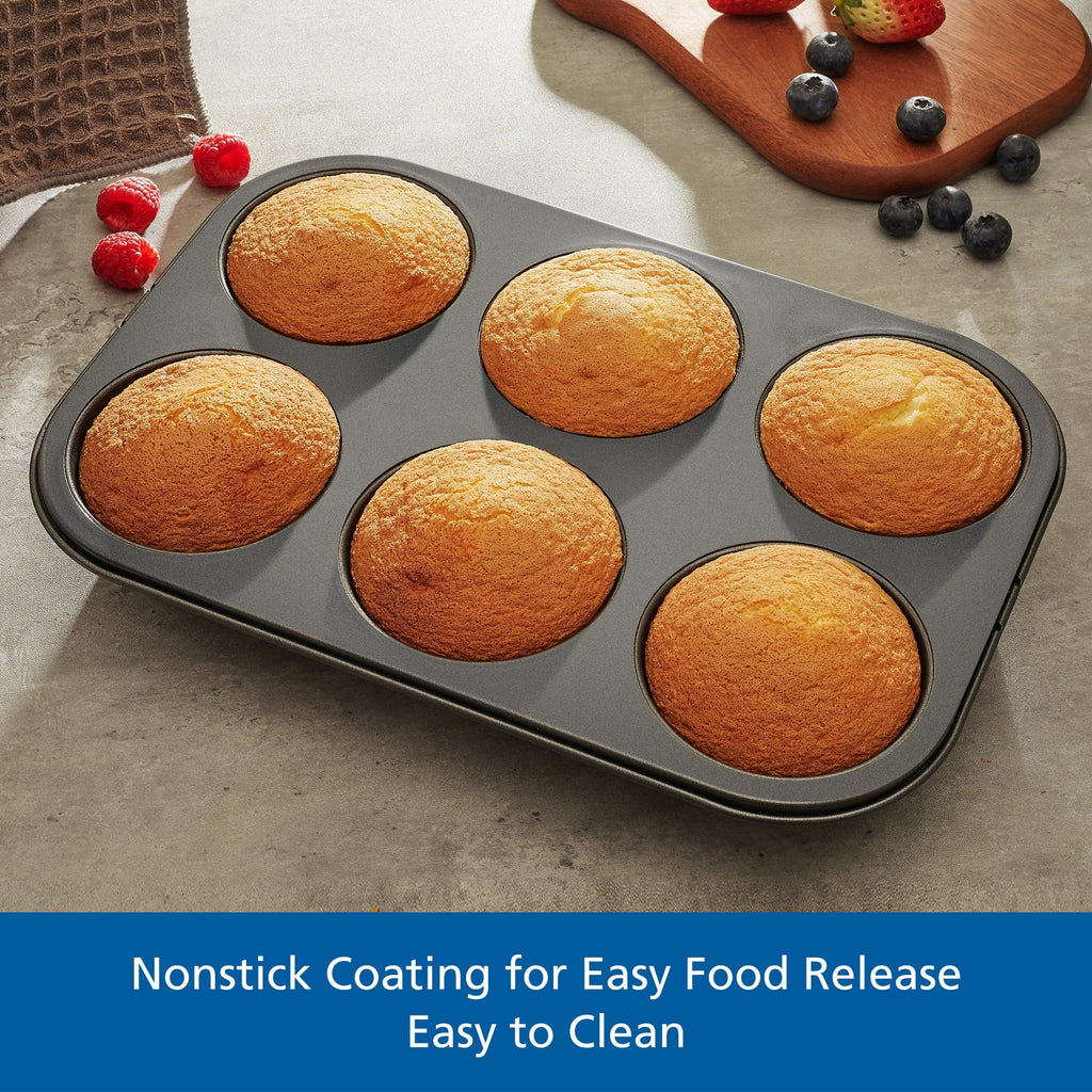 Time-Saving 6 Cup Jumbo Muffin Pan, Non-Stick Bakeware,3.4 inch Diameter Cups,Gray,Carbon Steel - Innovative Kitchen Helper for Modern Cooking Detail