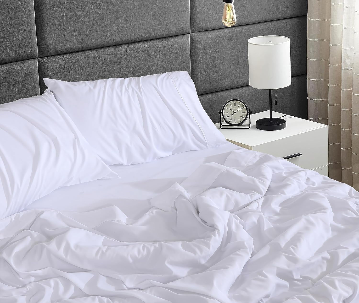 Cooling Sateen Set - Luxurious Silky Soft Microfiber Bedding - Cozy & Comfy - 15 inch Deep Pocket (Fits up to 17") Hotel Bed - 4 Pcs... - Cooling Hotel Quality Bedding Sheets and Pillowcases Detail