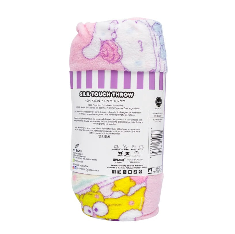 Lightweight Warm Hello Kitty Soft and Friends Silky Fleece Throw 40"x50" Kids Blanket "Cool Treat" - Luxury Knitted Decorative Throw Blanket with Fringes Detail