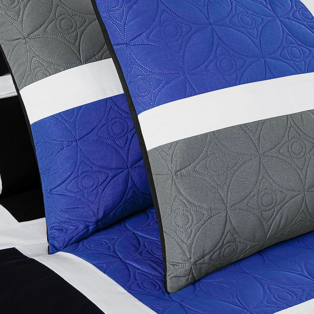 Luxurious Quilted Bernard 7-Piece Full Bed in a Bag Comforter Set with Sheets, Lightweight Comforter Blue Black Gray Patchwork Quilted ... - All-Season Down Alternative Comforter Insert Detail