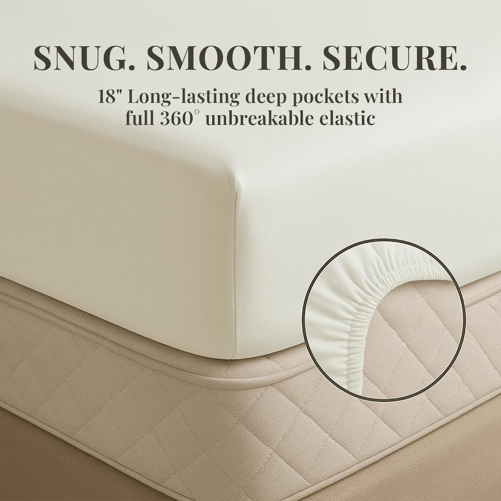 Premium Egyptian Cotton Sacred Thread Rayon Derived , 18'' Deep Pocket Cooling Sheets for Hot Sleepers, 6 PC Cooling Sheets (Queen Size - Breathable Egyptian Cotton Flat & Fitted Sheets Detail