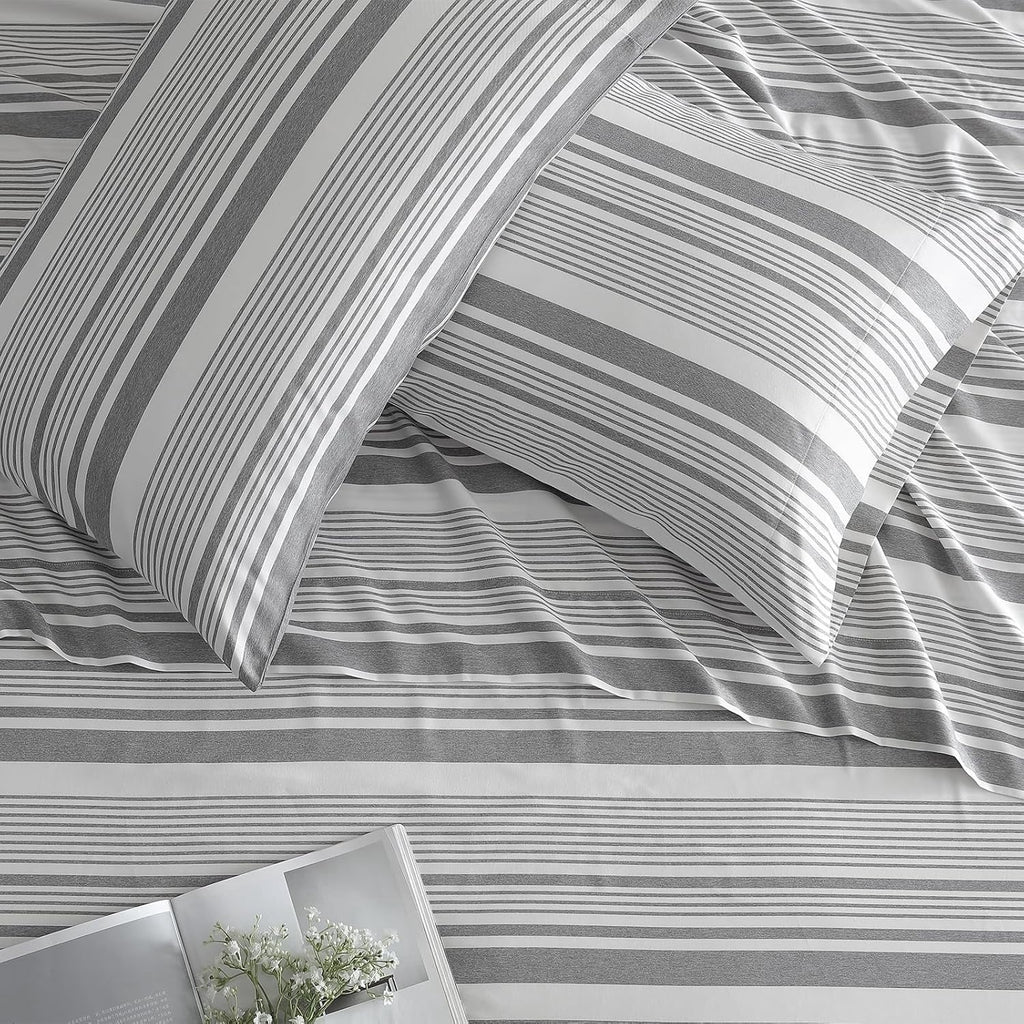 Premium Egyptian Cotton Home 3-Piece Twin Microfiber Classic Stripe Bed Sheet Set, Super Soft, Breathable Stripe Bedding with 16 inches Deep ... - Premium Ultra-Soft Pillowcase Pair for Sleeping Detail