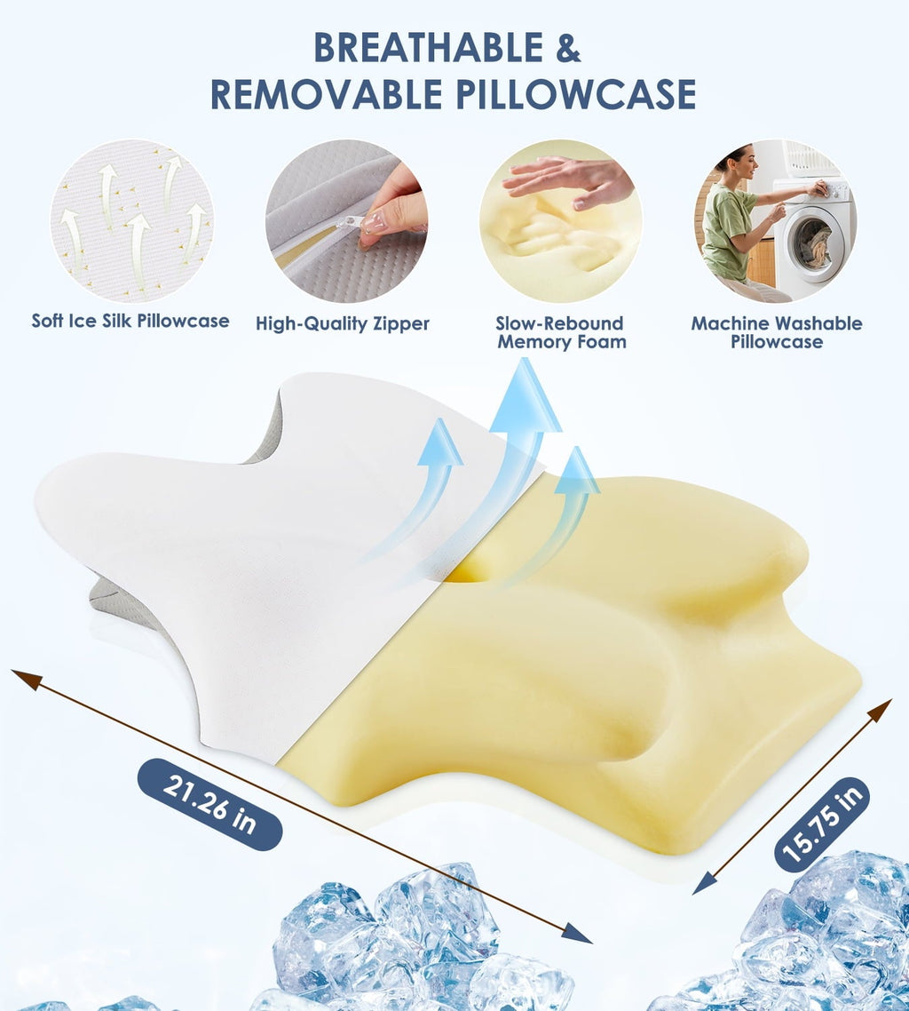 Ergonomic Memory Foam Cervical Pillow for Neck Pain Relief, Contour Memory Foam Pillows, Odorless Ergonomic Neck Pillow Adjustable Orthoped... - Orthopedic Shredded Foam Bed Pillow Set Detail