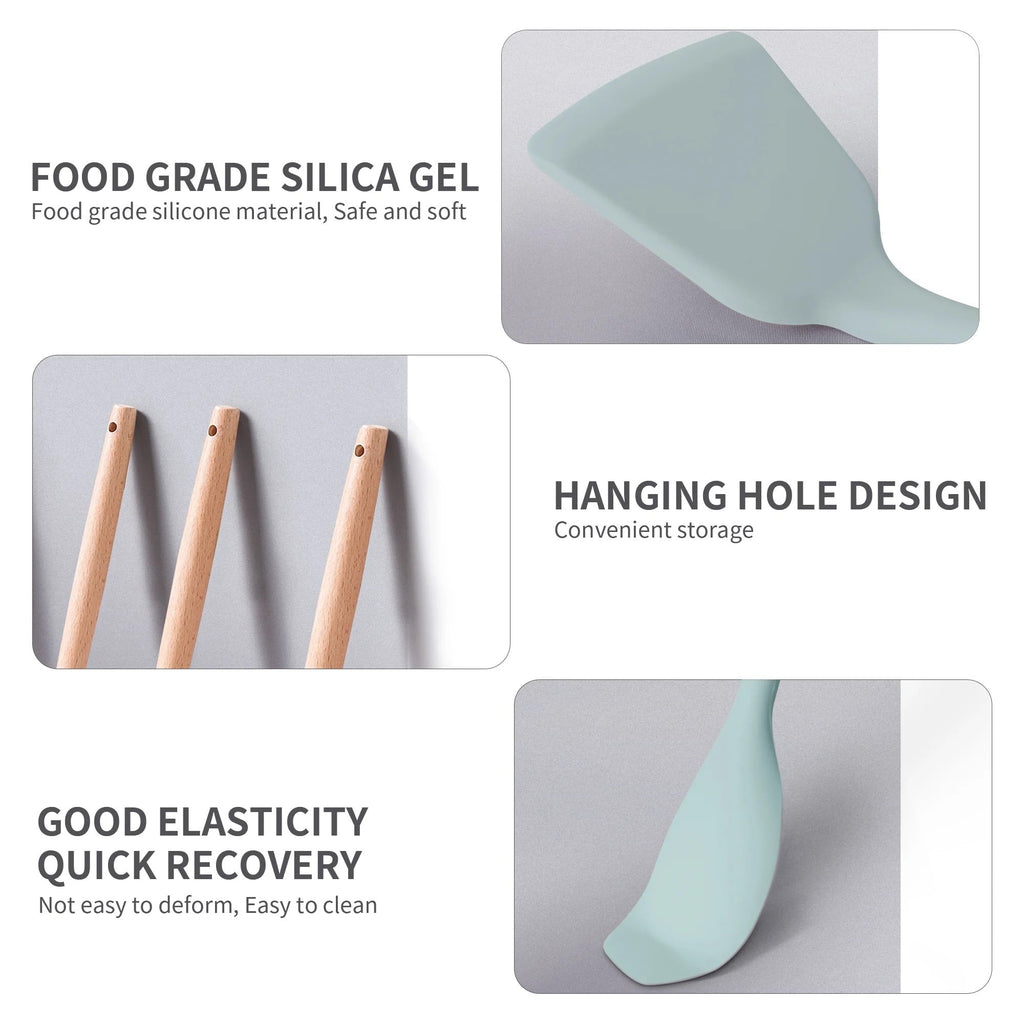 Seamless One-Piece Silicone Kitchen Cooking Utensils Set, 19 Pieces Utensil with Holder, Heat Resistant, Green - Durable Turner & Ladle Utensil Set for Home Chefs Detail