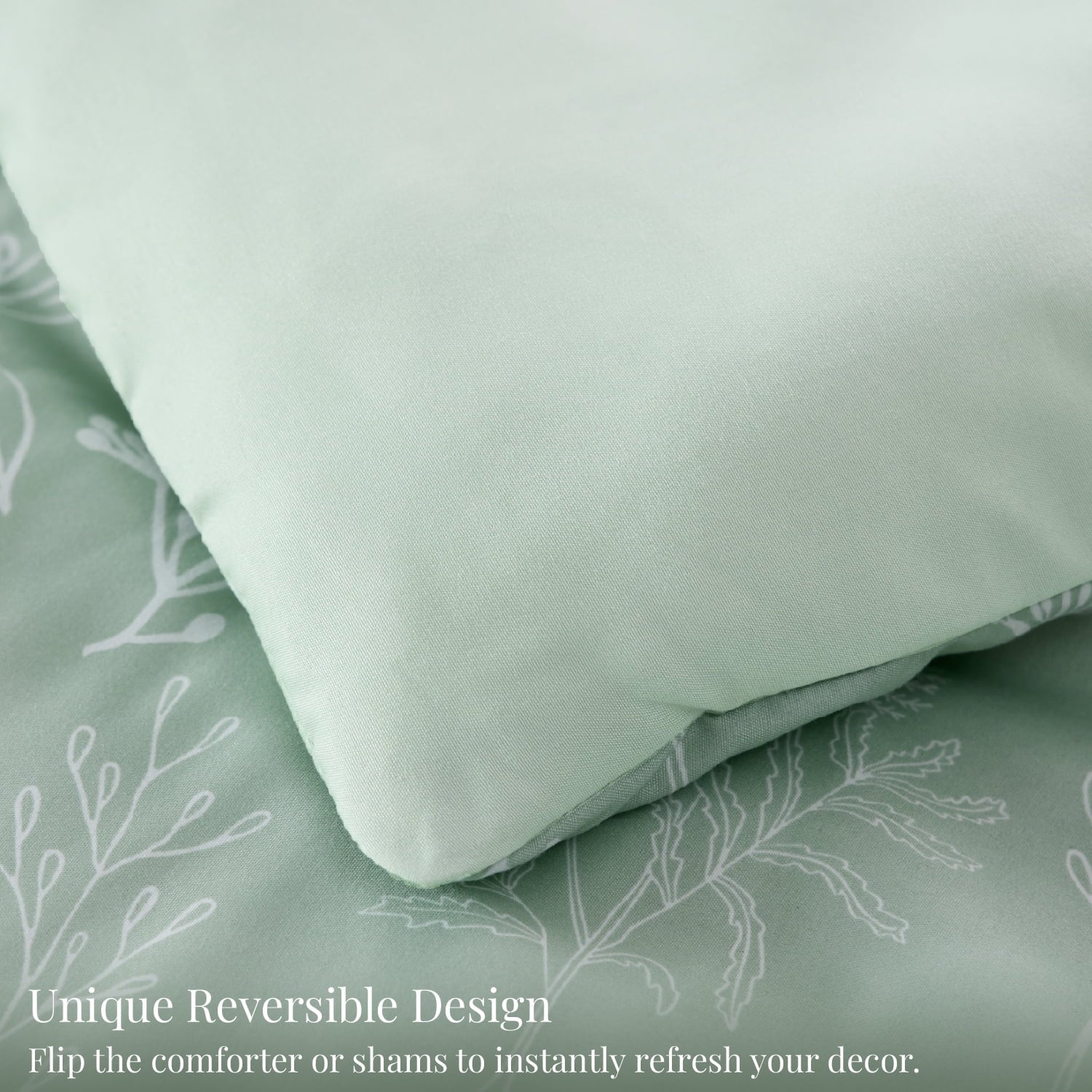 Hypoallergenic Cloud 3 Pieces Sage Green Floral Comforter Sets, 1 Botanical Flowers Reversible Comforter and 2 Pillow Shams, Queen Size Be... - Luxurious Quilted Duvet Cover Set Detail