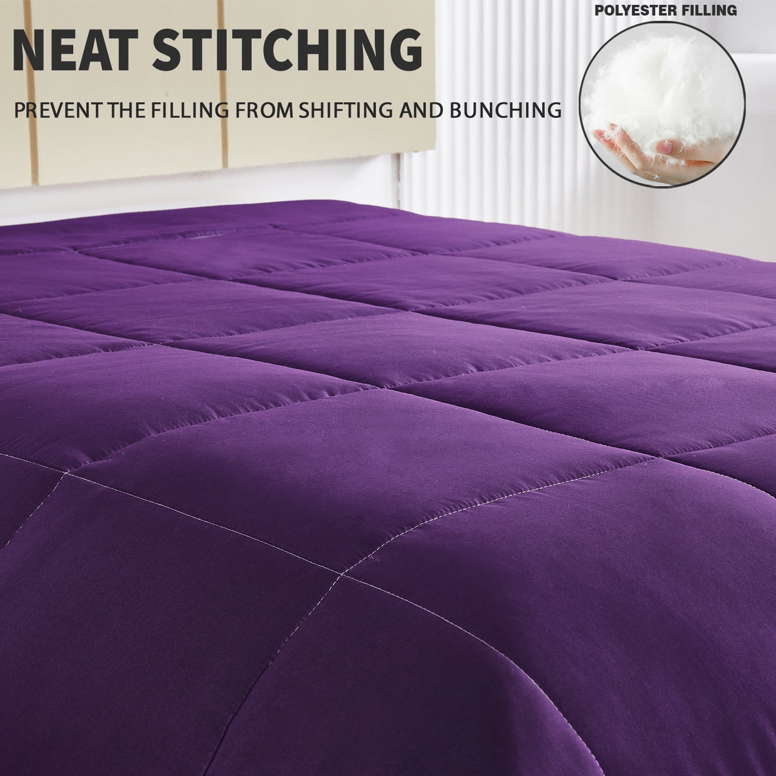 Luxurious Quilted Lightweight Reversible 3-Piece Comforter Set All Seasons, Down Alternative Comforter with 2 Pillow Shams, Queen Size,... - Luxurious Quilted Duvet Cover Set Detail