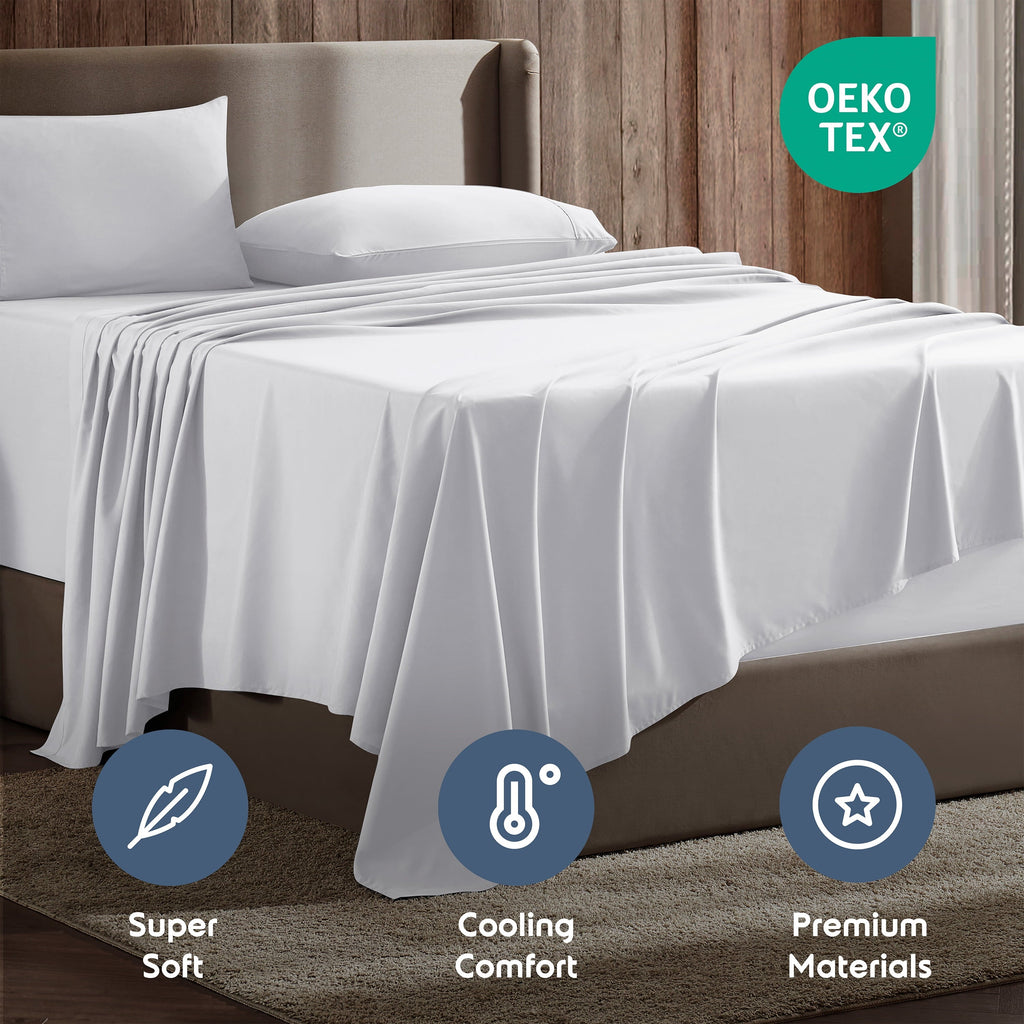 Breathable Luxury Set, Hotel Style Deep Pocket 4 Piece Bed , Luxury Soft Microfiber Sheet Sets, White - Premium Ultra-Soft Pillowcase Pair for Sleeping Detail