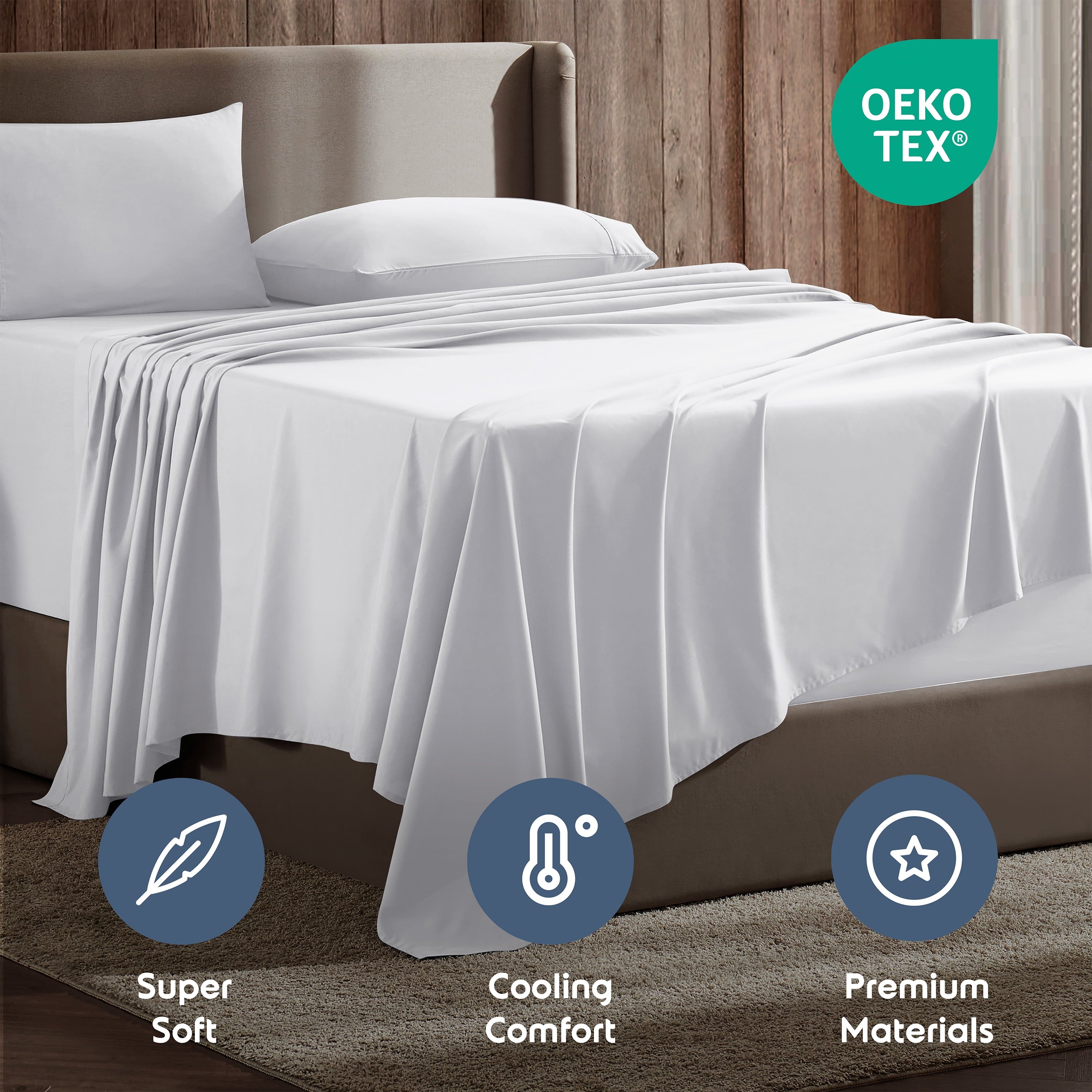 Breathable Luxury Set, Hotel Style Deep Pocket 4 Piece Bed , Luxury Soft Microfiber Sheet Sets, White - Premium Ultra-Soft Pillowcase Pair for Sleeping Detail