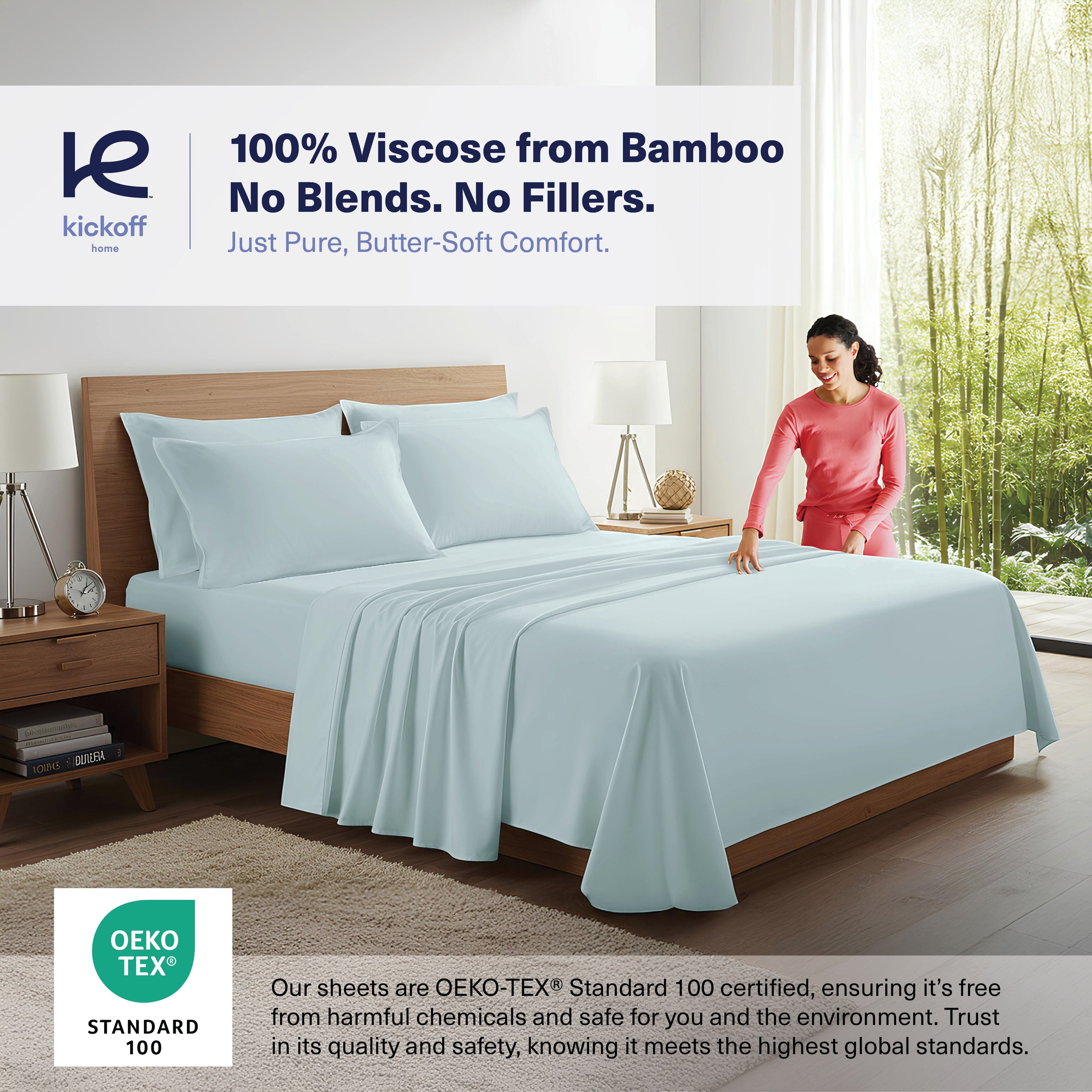Wrinkle-Resistant Kickoff Viscose Bamboo Sheets Twin Size 3-pc 100% Organic Bamboo Viscose Bed Cooling Sheets Twin Size Set Cool Beddin... - Premium Ultra-Soft Pillowcase Pair for Sleeping Detail