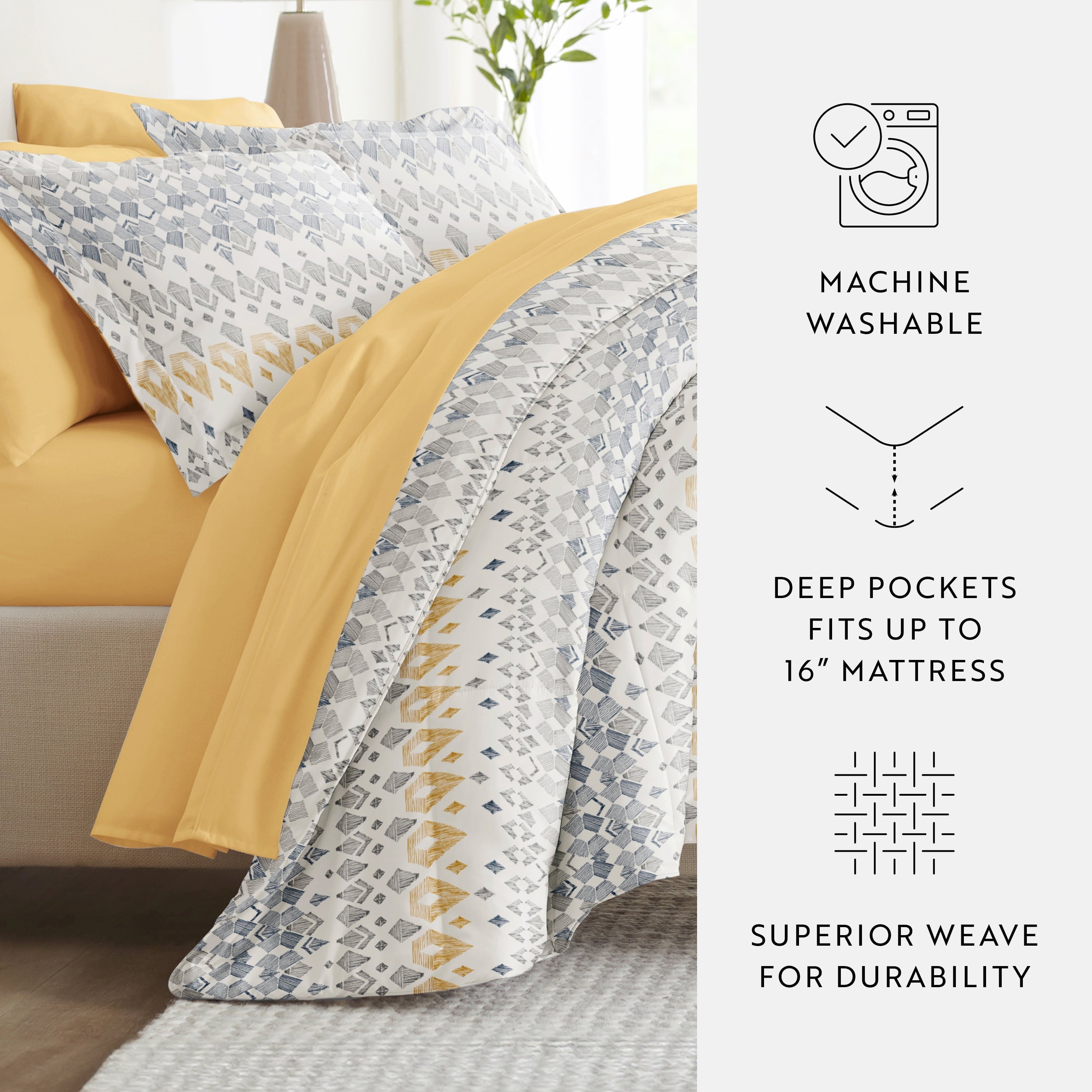 Hypoallergenic Cloud 7 Piece Bedding Bundle, Microfiber Patterned Comforter and Sheet Set, Queen - All-Season Down Alternative Comforter Insert Detail
