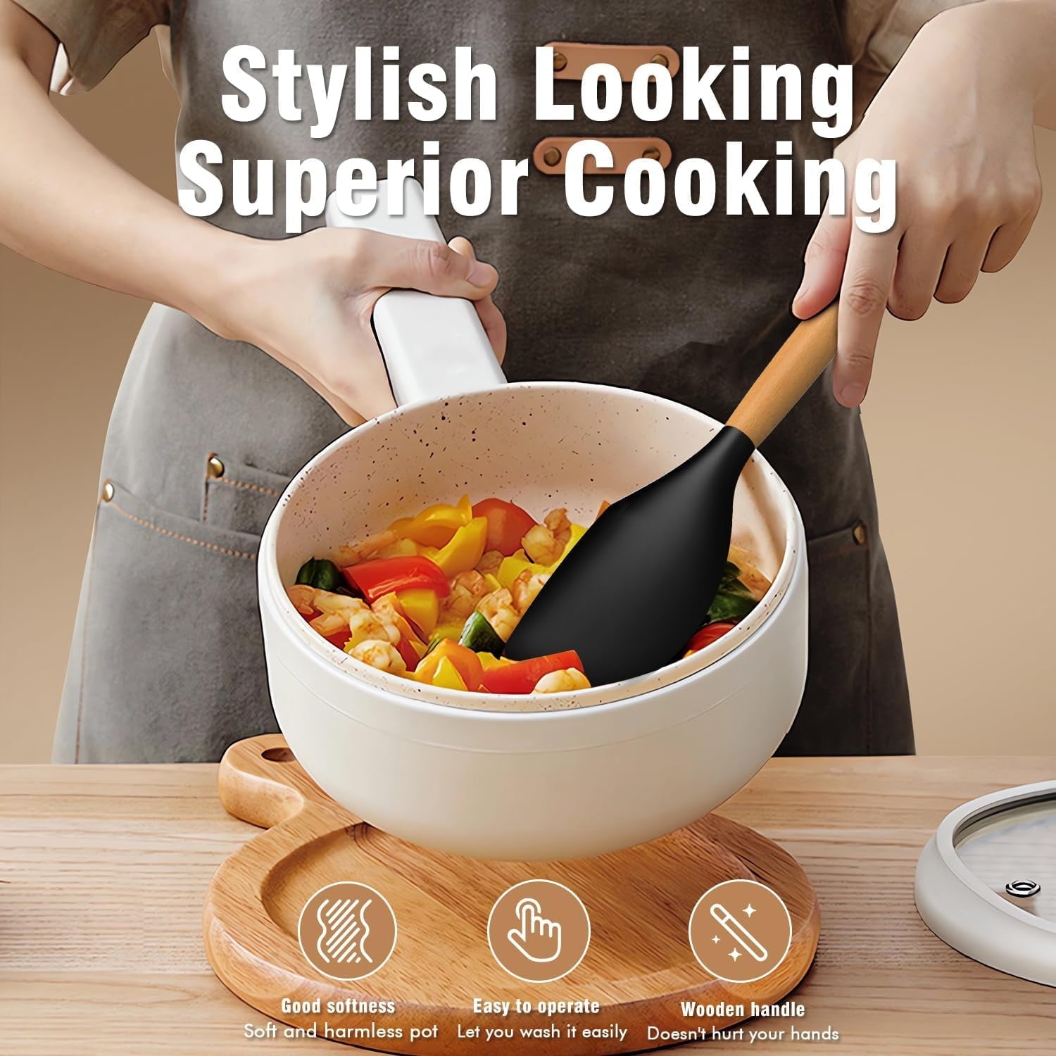 Chef-Quality Silicone Cooking Utensils Set - Silicone Kitchen Utensils for Cooking Wooden Handles, 446°F Heat Resistant Kitchen Ut... - High-Precision Culinary Tool for Baking & Cooking Detail
