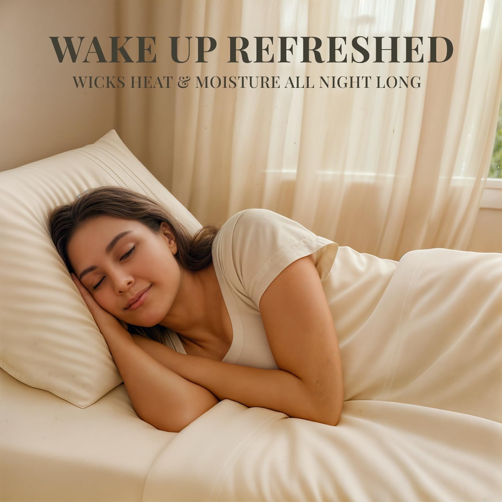 Premium Egyptian Cotton Sacred Thread Rayon Derived , 18'' Deep Pocket Cooling Sheets for Hot Sleepers, 6 PC Cooling Sheets (Queen Size - Breathable Egyptian Cotton Flat & Fitted Sheets Detail
