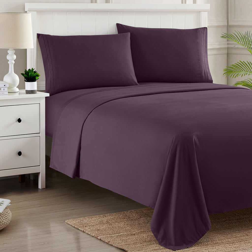 Cooling Sateen 1800 Series Bed Sheets - Extra Soft Microfiber Deep Pocket Sheet Set - Purple, Full - Luxury Bed Sheet Set with Deep Pockets Detail