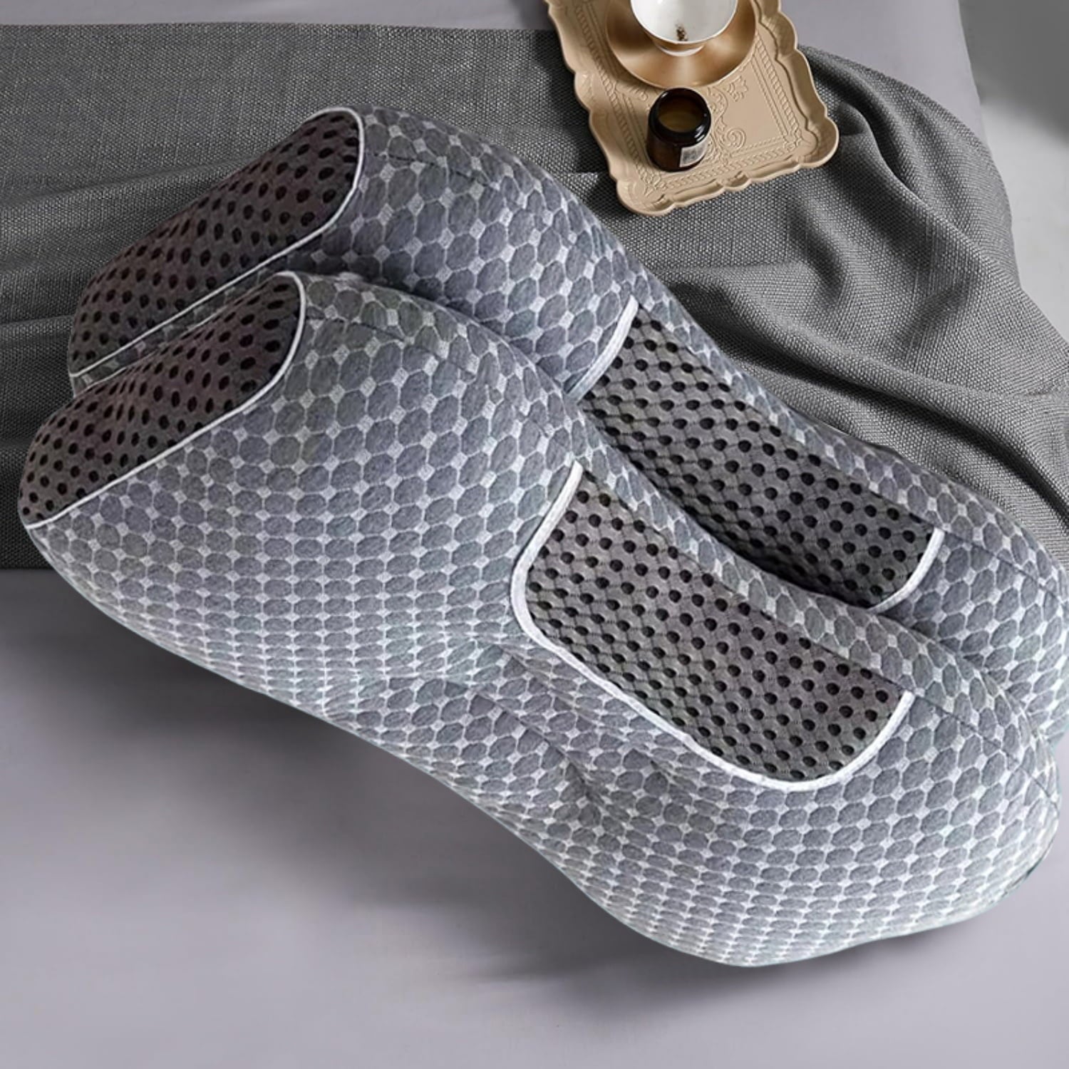 Fluffy Shredded 2-Piece Set - 24"x15" Gray Bed for Back, Side, Stomach Sleepers - Decorative Throw Pillow Cushion for Sofa & Bed Detail