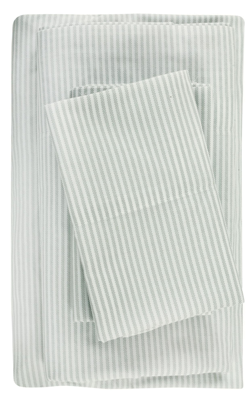 Wrinkle-Resistant Easy Care 300 Thread Count Cotton Rich Percale Sheet Set, King, Grey Stripes - Cooling Hotel Quality Bedding Sheets and Pillowcases Detail