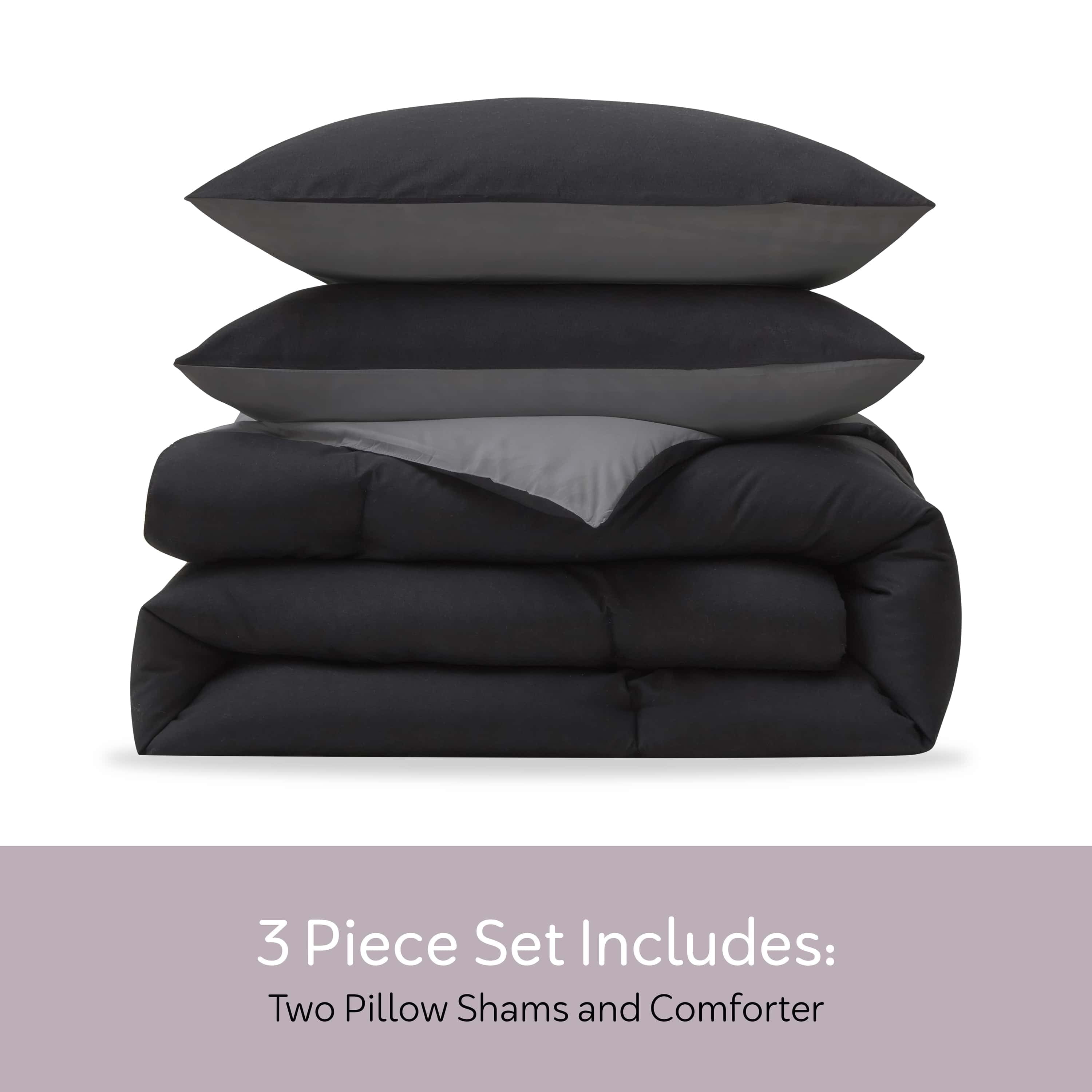Heavyweight Warmth Comforter Sets, All Season Lightweight Reversible Queen Comforter Set, 3-Pc Bedding Sets, Black/Charcoal gray - All-Season Down Alternative Comforter Insert Detail