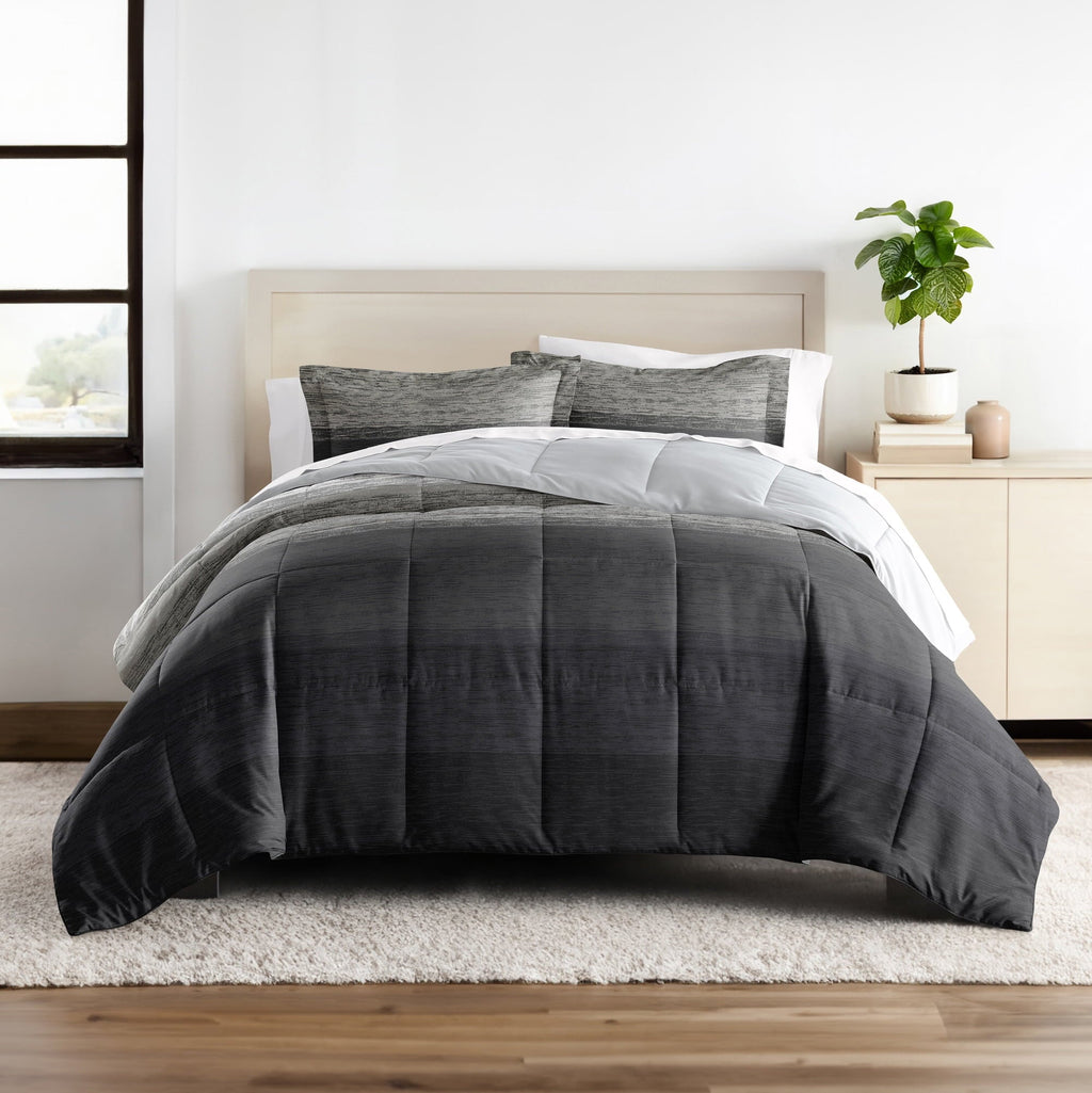 All-Season All Season Ultra Soft Comforter Set Lightweight Bedding in Gray/Black Ombre for Full/Queen Size - Hypoallergenic Ultra-Fluffy Quilt for Winter Detail