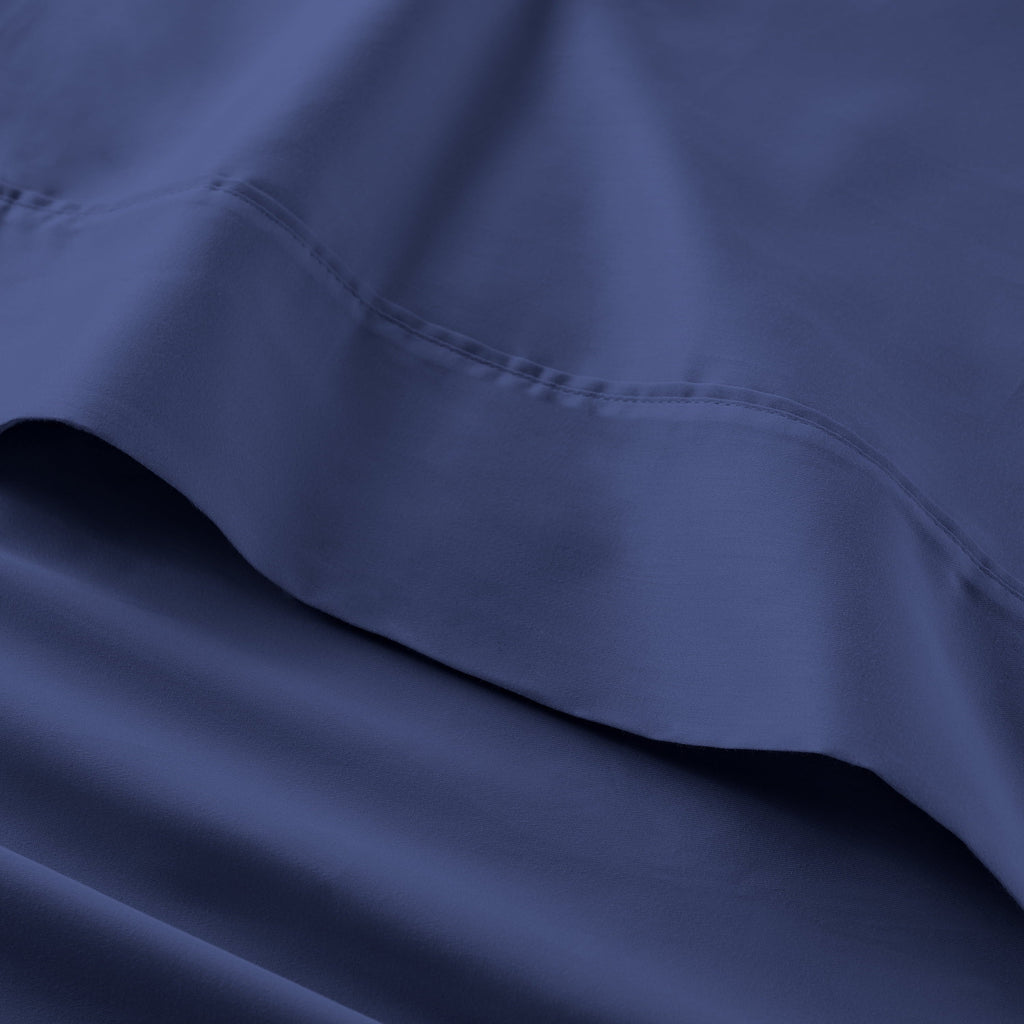 Wrinkle-Resistant 4-Piece 300 Thread Count Blue Cove Cotton Sateen Bed Sheet Set, Queen - Luxury Bed Sheet Set with Deep Pockets Detail