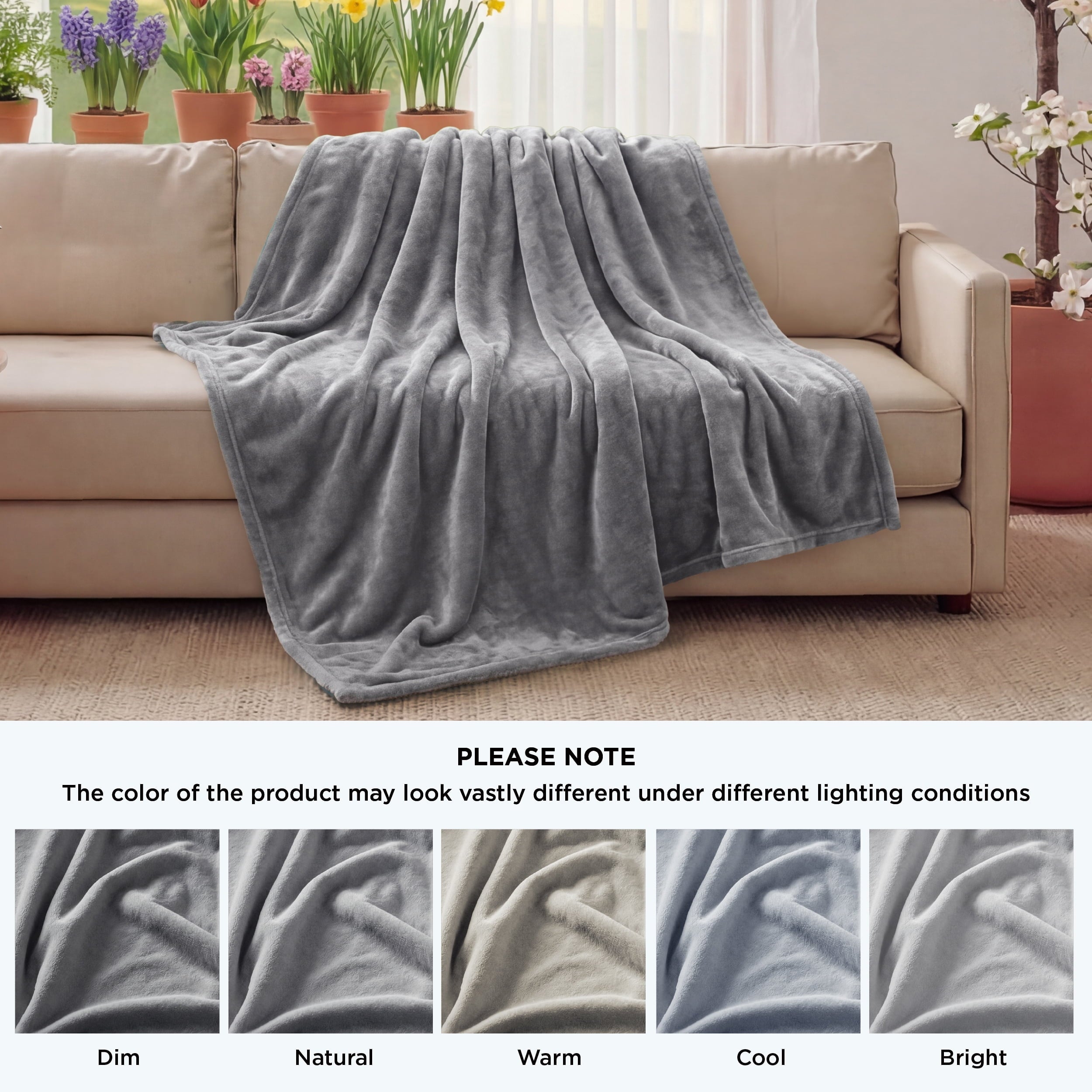 Super Soft Flannel Fleece Throw Blanket for Couch Grey, Lightweight Plush Fuzzy Cozy Soft Blankets and Throws for Sofa, 50x60 inches - Lightweight Plush Warm Blanket for All Seasons Detail