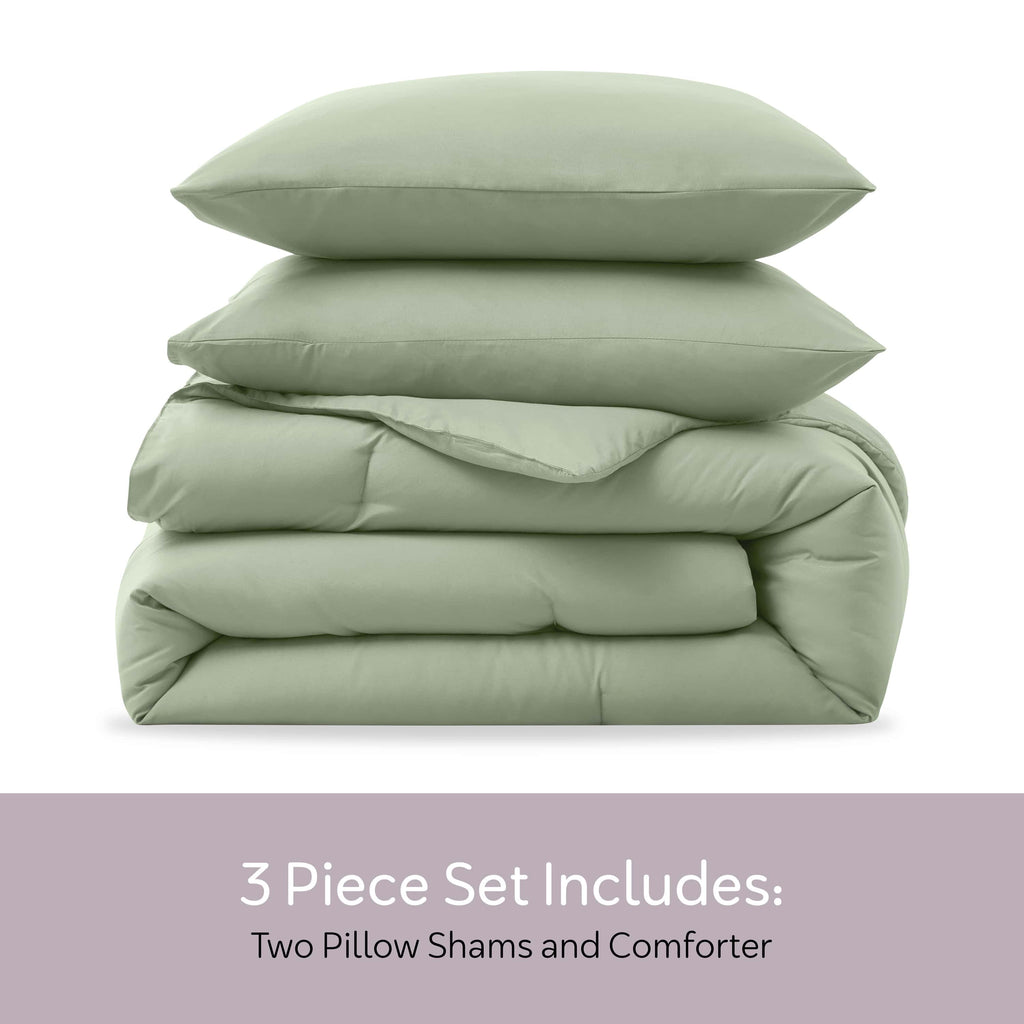 Fluffy Down Alternative Comforter Sets, All Season Lightweight Solid Queen Comforter Set, 3-Pc Bedding Sets, Sage Green - All-Season Down Alternative Comforter Insert Detail