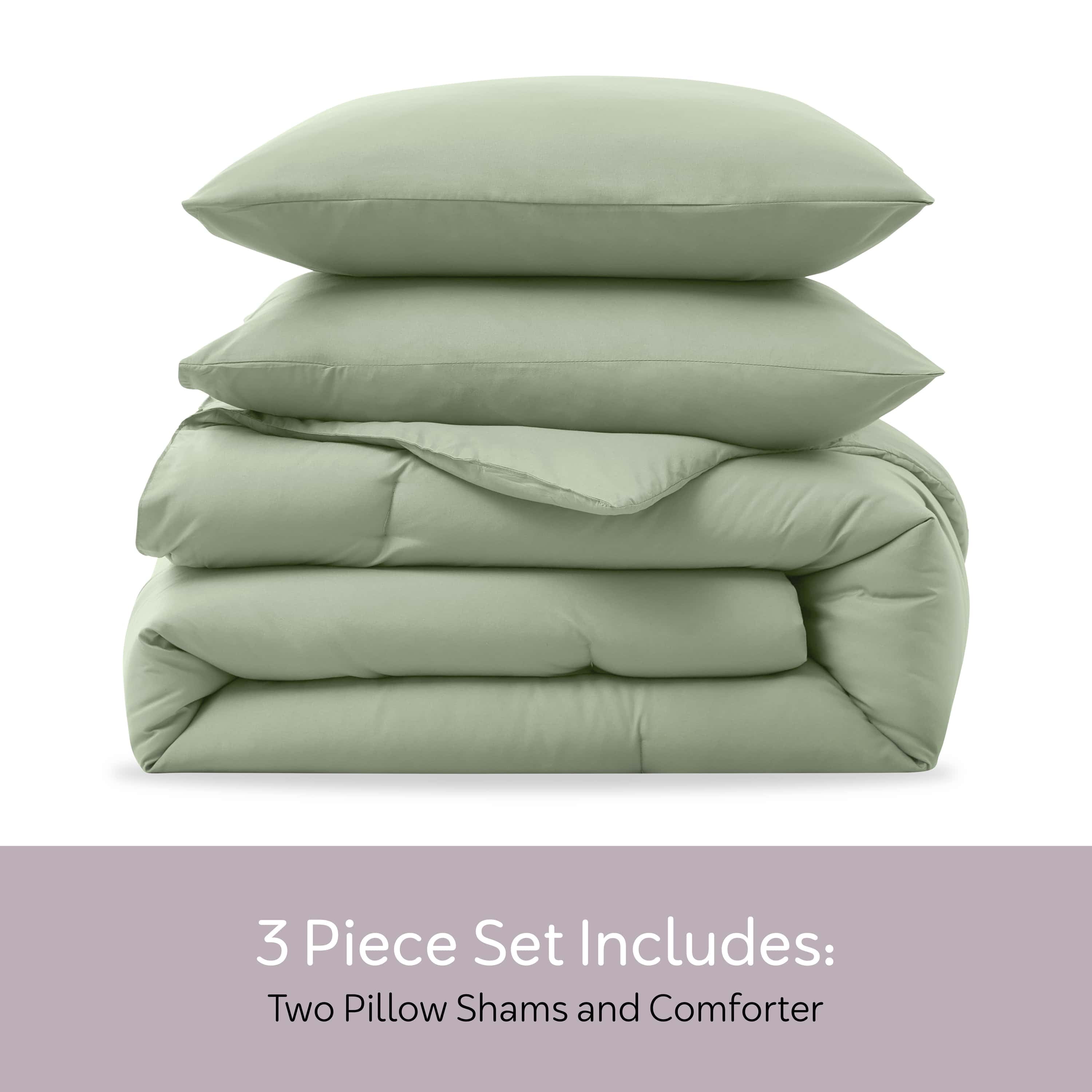 Fluffy Down Alternative Comforter Sets, All Season Lightweight Solid Queen Comforter Set, 3-Pc Bedding Sets, Sage Green - All-Season Down Alternative Comforter Insert Detail