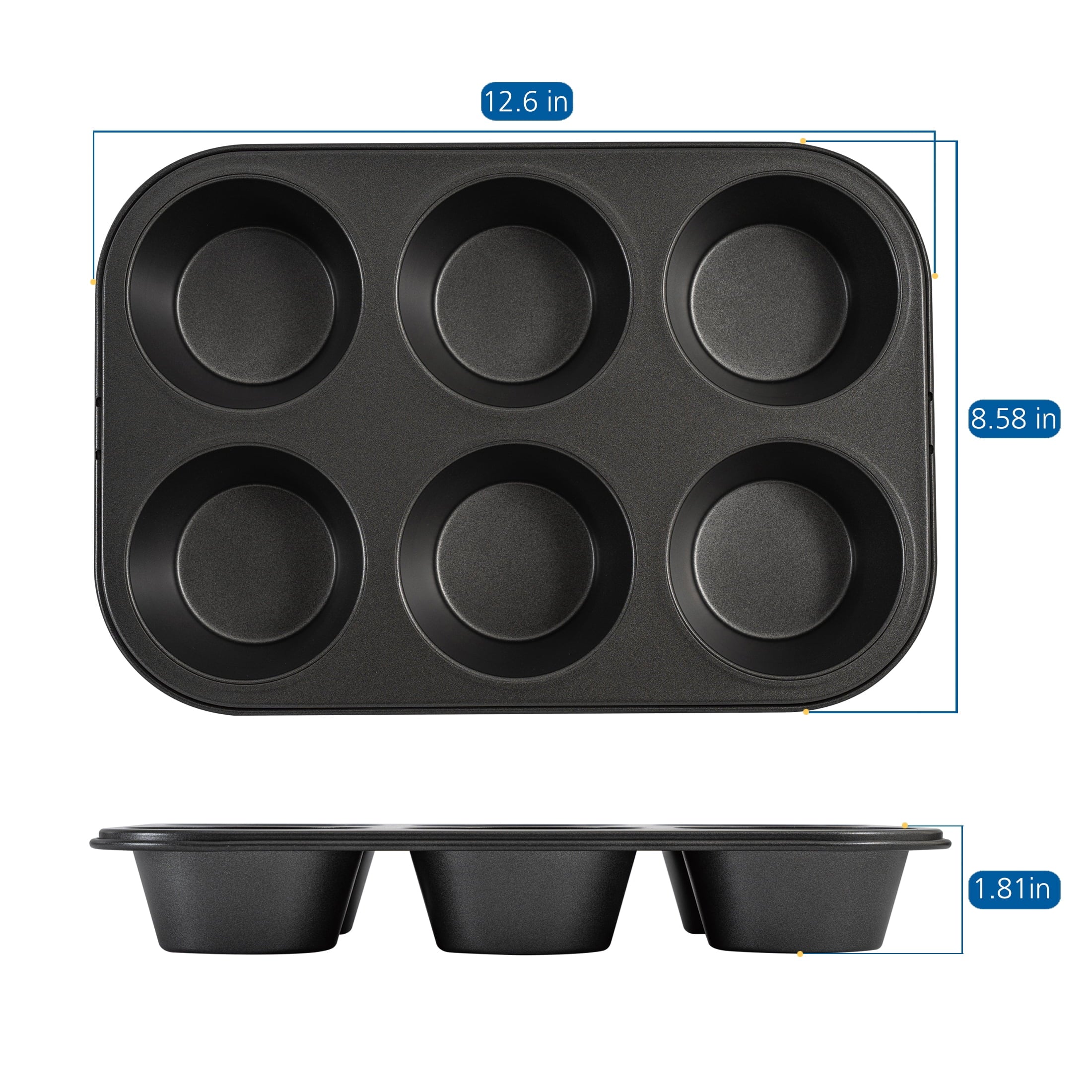 Time-Saving 6 Cup Jumbo Muffin Pan, Non-Stick Bakeware,3.4 inch Diameter Cups,Gray,Carbon Steel - Innovative Kitchen Helper for Modern Cooking Detail