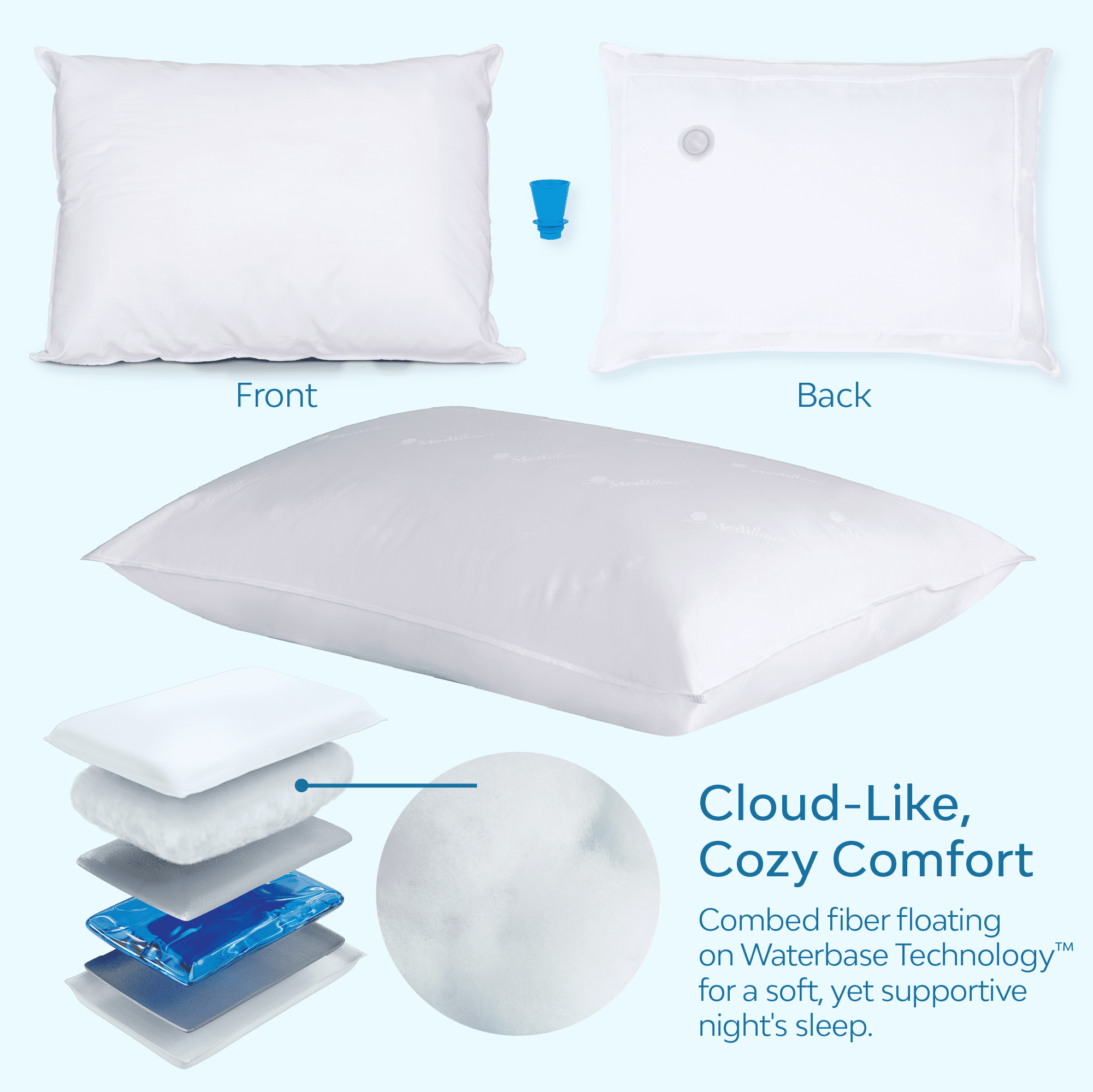 Hotel Collection Fiber Water Pillow: Adjustable Pillow for Neck Pain Relief, Pillow for Side, Back, and Stomach Sleepers, The Original... - Hotel Quality Plush Sleeping Pillows Detail