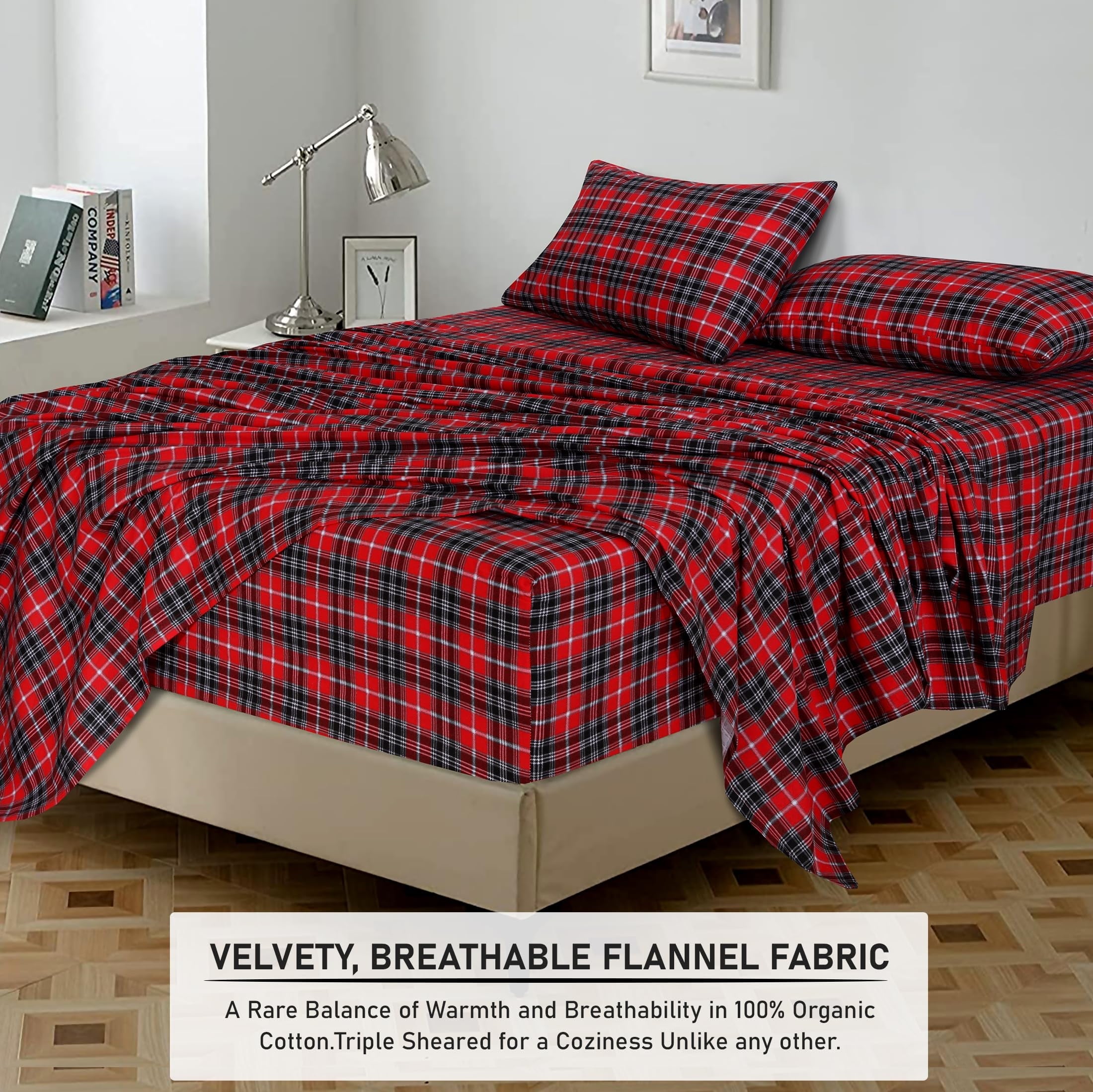 Breathable Luxury Flannel Sheets Queen Size - 100% Cotton Double Brushed Bed Sheets, Deep Pockets 16 Inches Queen Sheet Set, All Season... - Premium Ultra-Soft Pillowcase Pair for Sleeping Detail